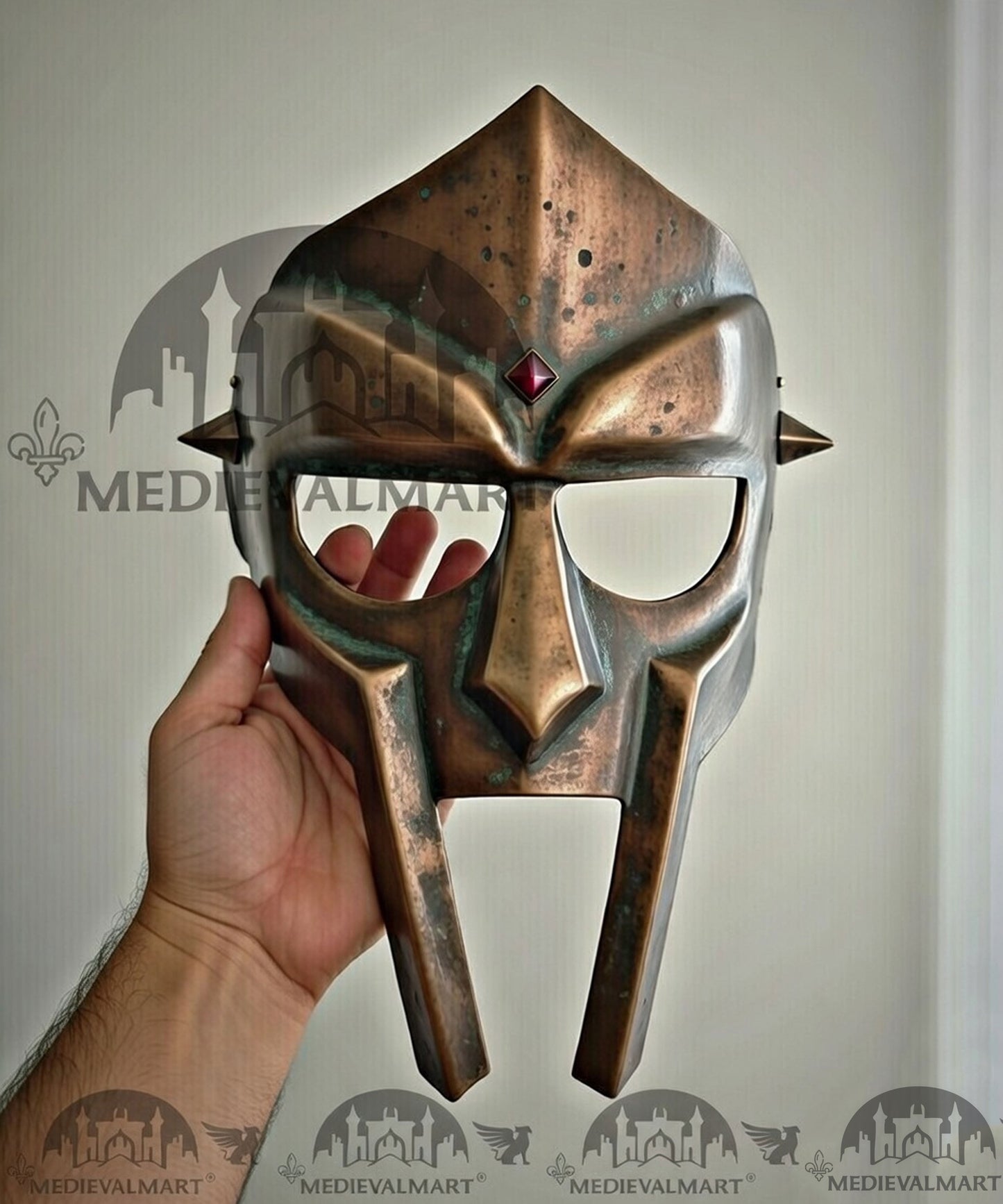 MEDIEVALMART PREMIUM MF DOOM Mask Mad Villain Patina Bronze Finish Steel Face Armor