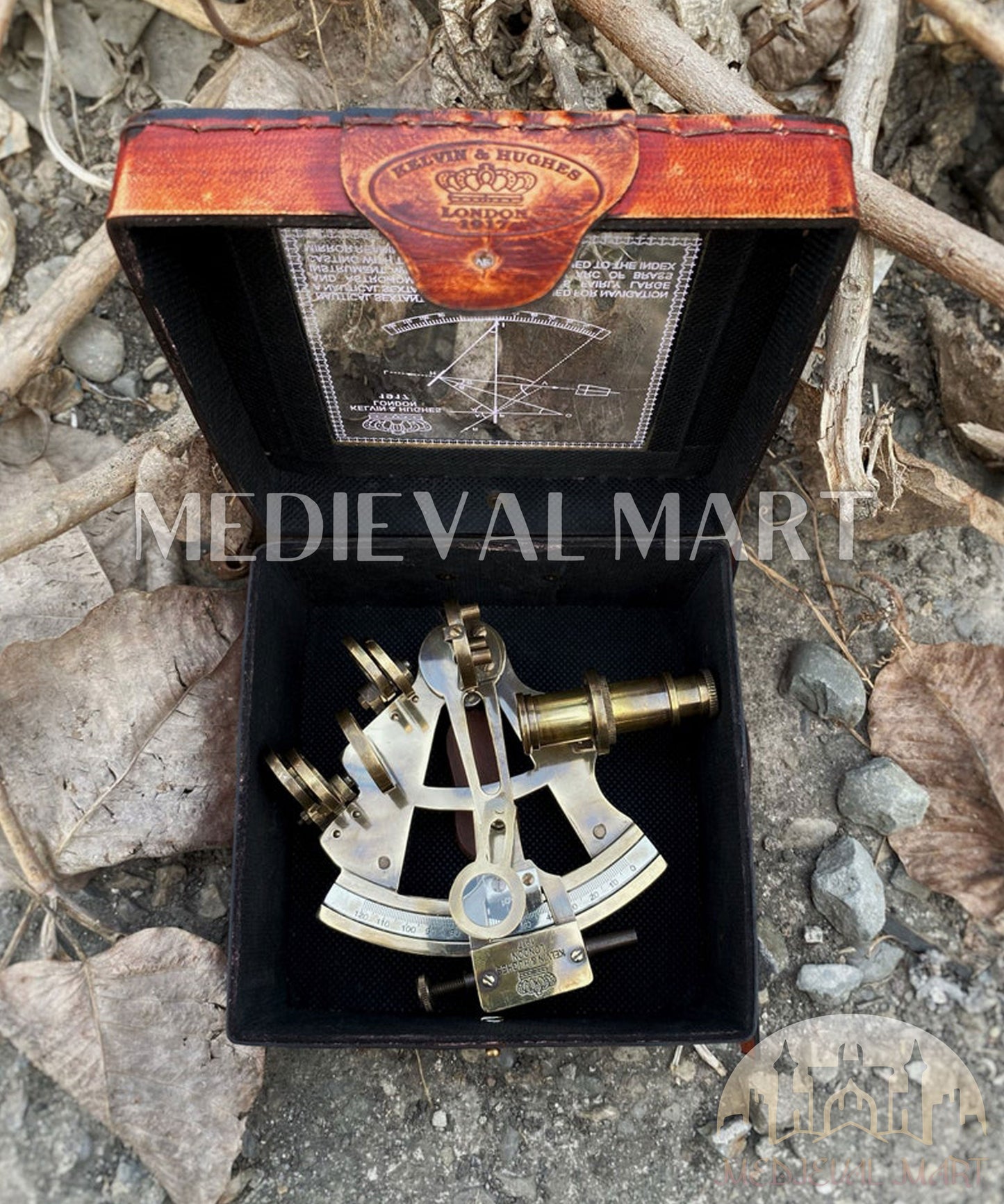 MEDIEVALMART Nautical Victorian Solid Brass Working Sextant W/H Cute Leather Case | Antique Finish - Navigational Instrument, Christmas Gifts