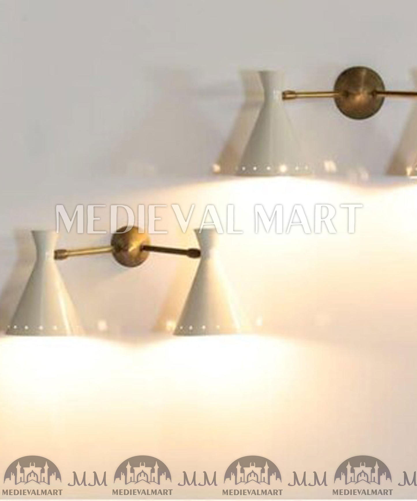 MEDIEVALMART Pair of Italian Beige Double Wall Lights: White Lamp Wall Decor