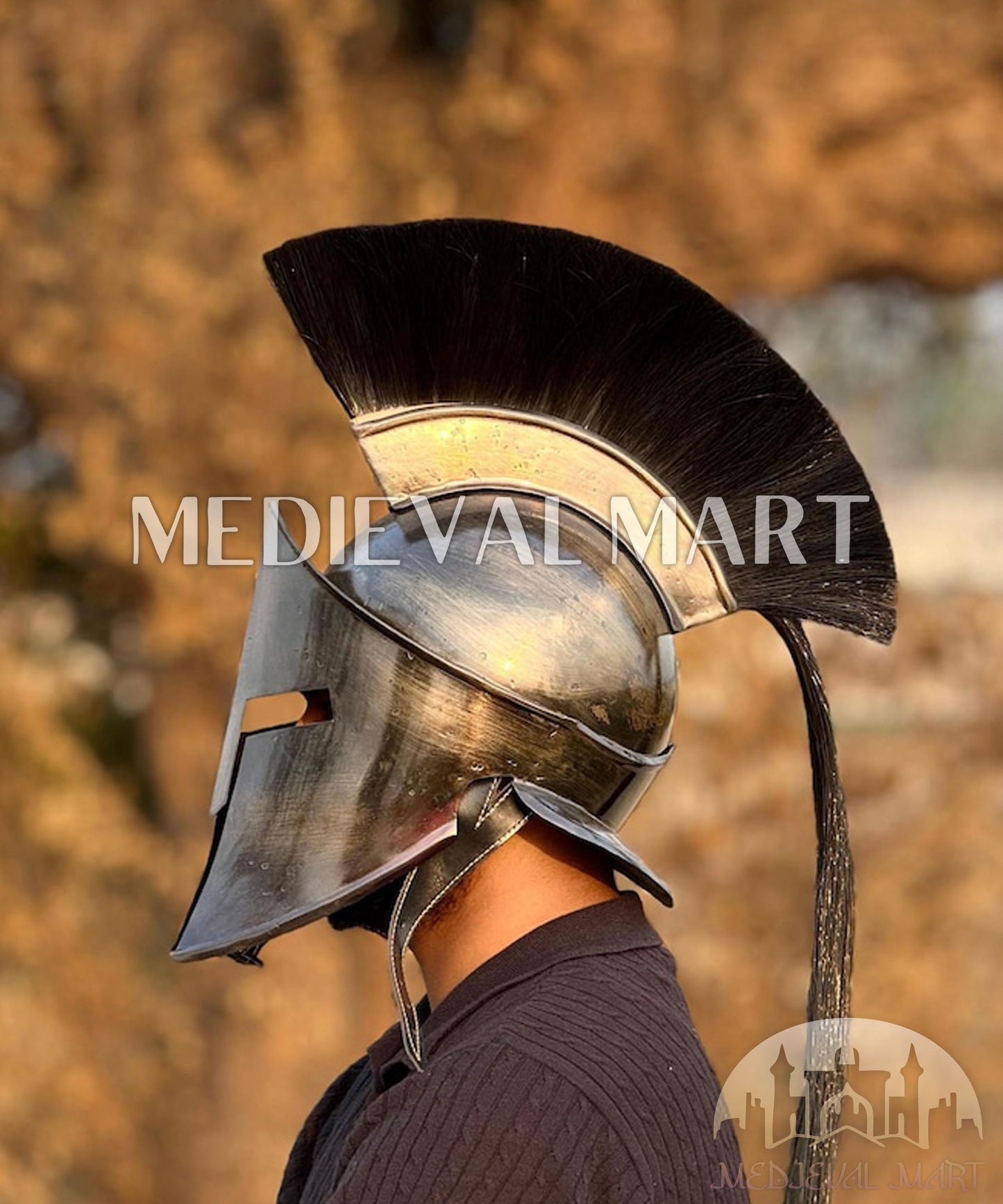 MEDIEVALMART "300" Movie King of Sparta Leonidas Silver Finish Helmet W/H Free Stand | 300 Props