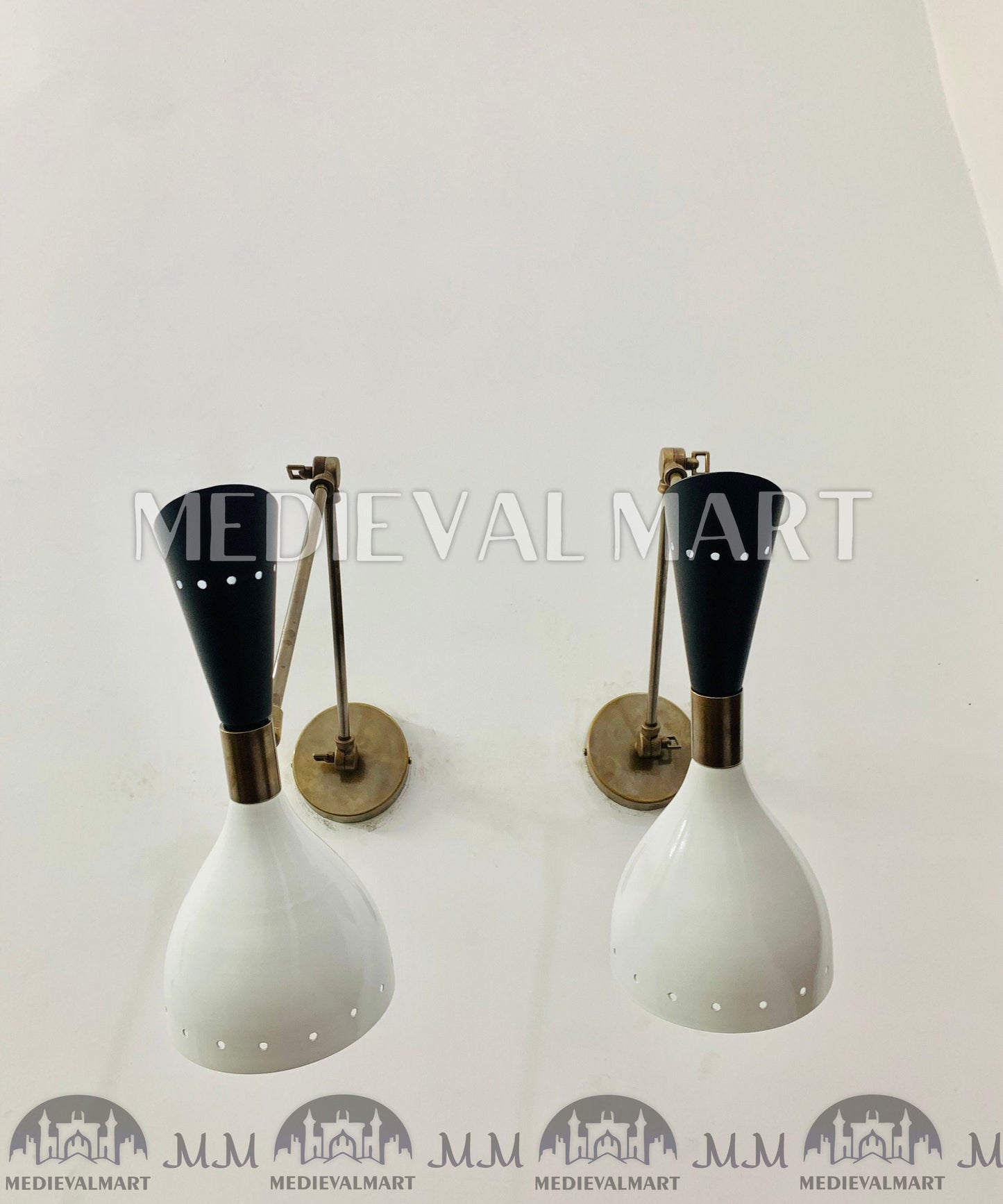 MEDIEVALMART Handmade Mid Century Brass Wall Sconce Pair: Italian Stilnovo Lighting