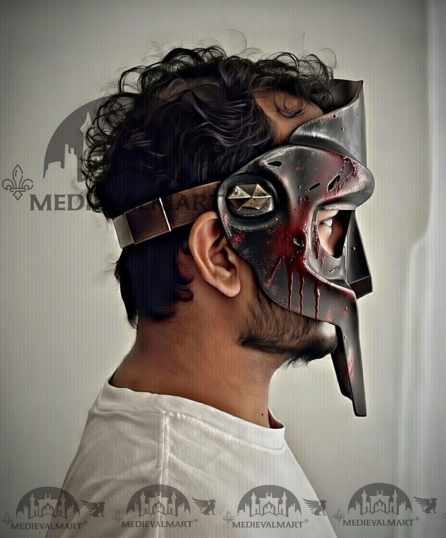 MEDIEVALMART PREMIUM MF DOOM Mask Mad Villain Battle Damage Black Finish Steel Face Armor