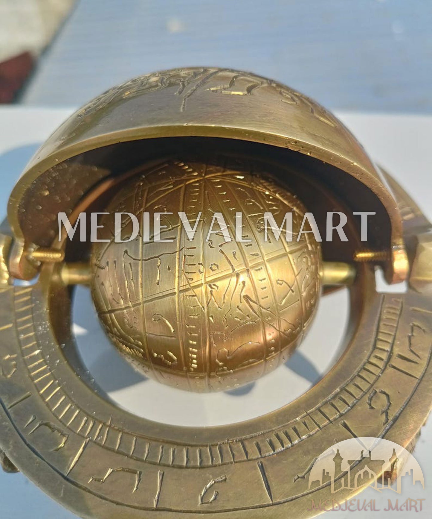 MEDIEVALMART Handmade Brass Celestial Globe Astrolabe | Arabic Zodiac Armillary Sphere | Tabletop Decor