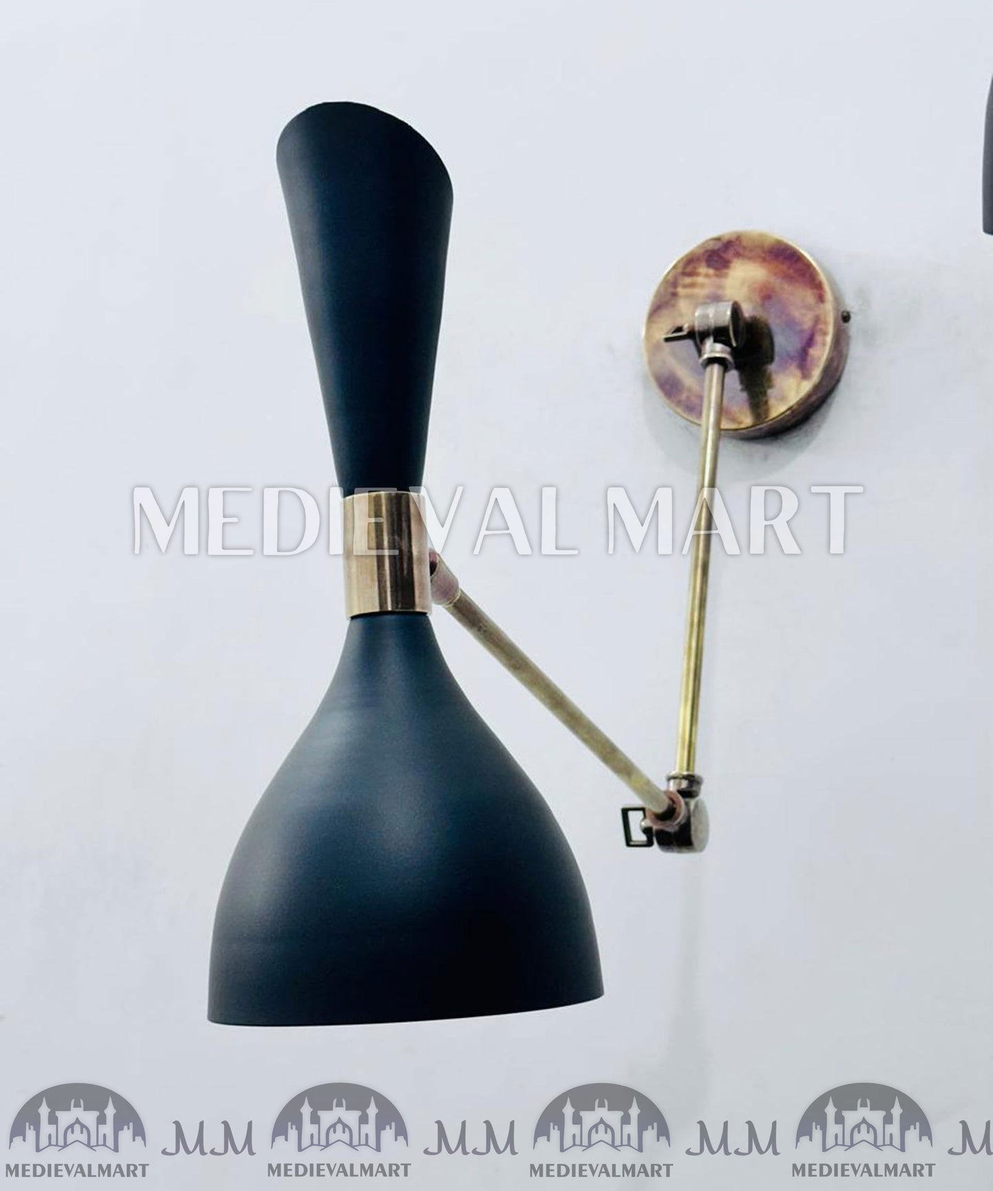 MEDIEVALMART Mid Century Italian Brass Wall Sconce Pair Adjustable Stilnovo Lighting