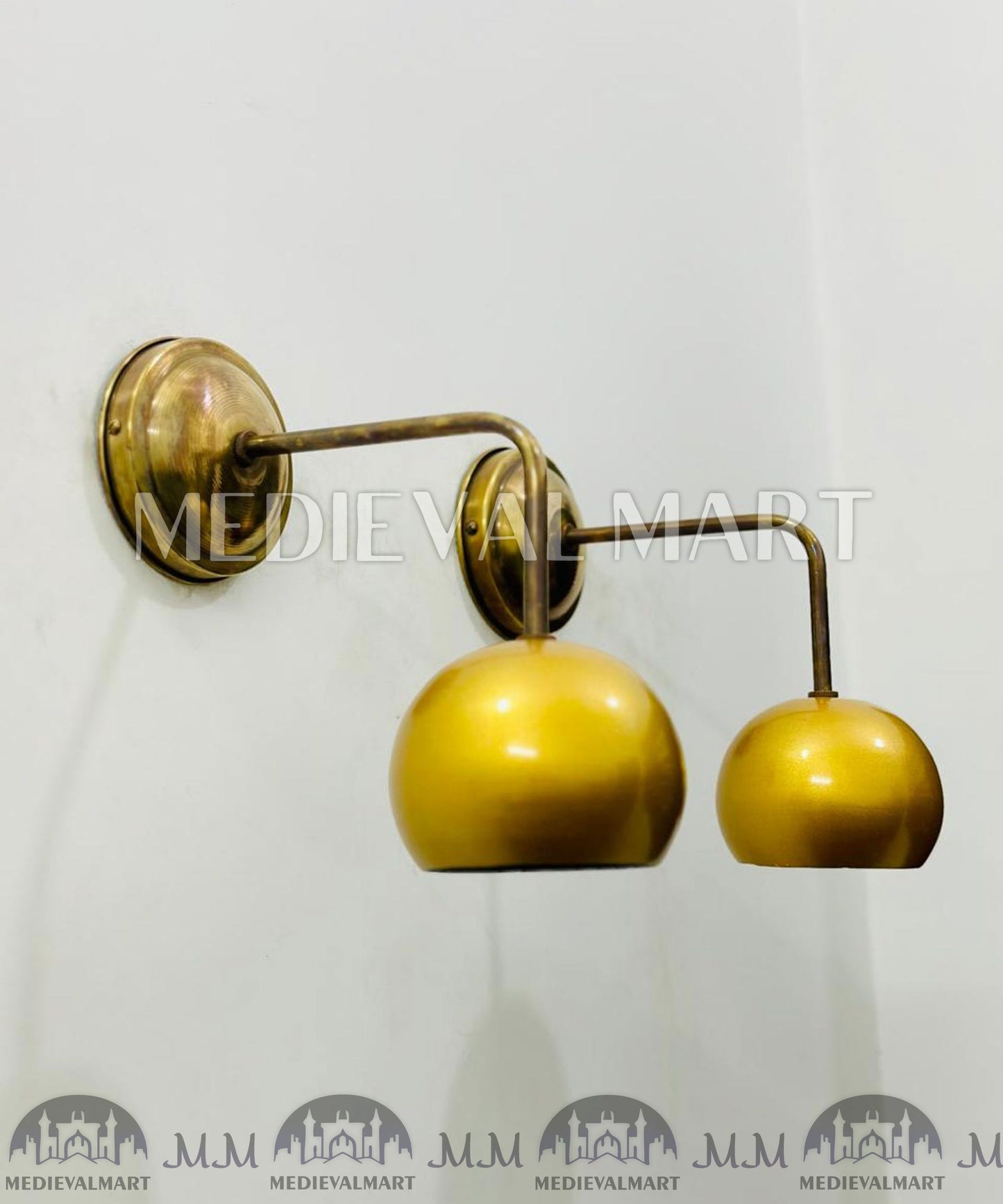 MEDIEVALMART Mid-Century Brass Wall Sconce Pair Modern Bathroom Lighting