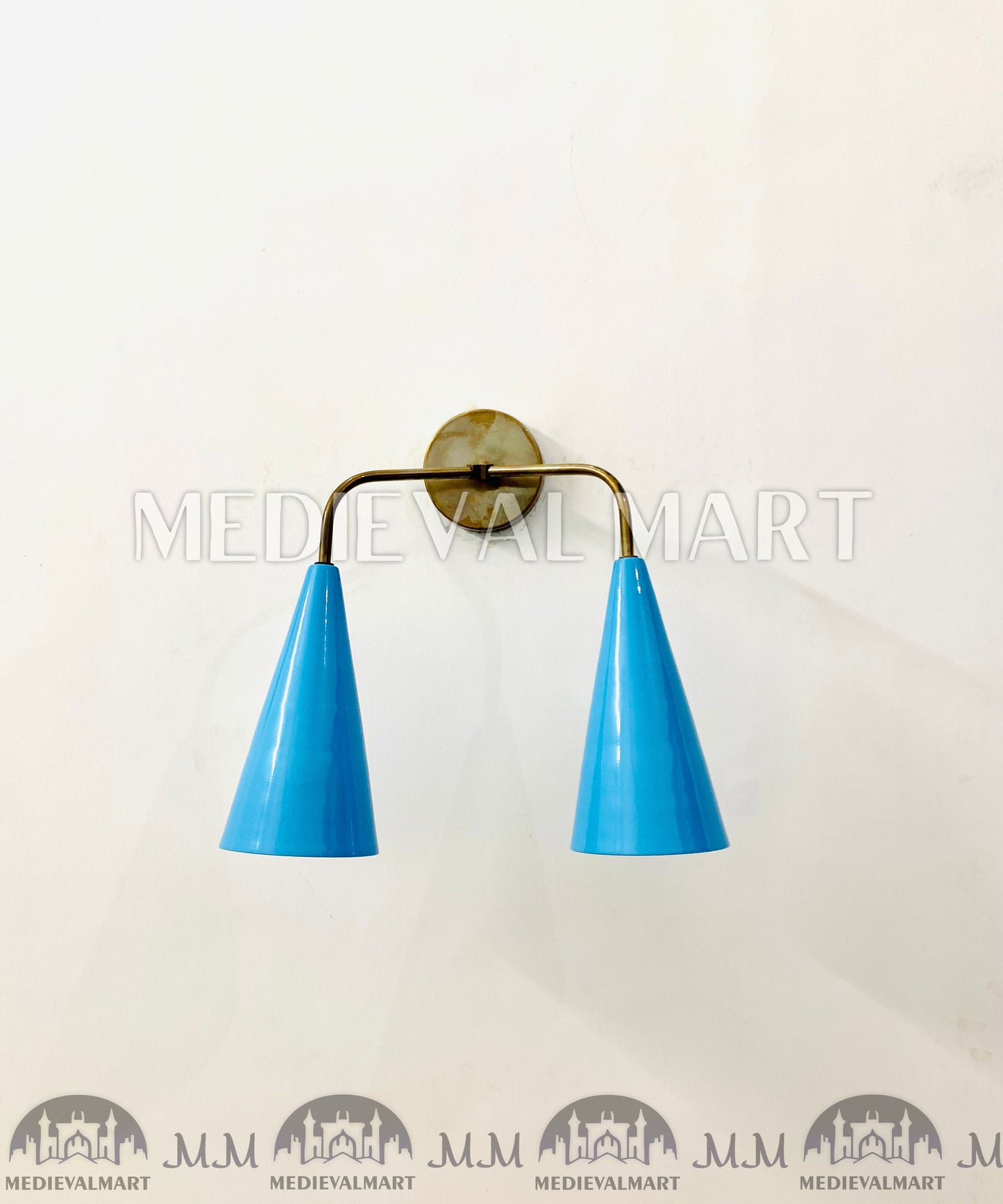 MEDIEVALMART Mid Century Italian Diabolo Brass Wall Sconce - 2-Light Vanity Fixture