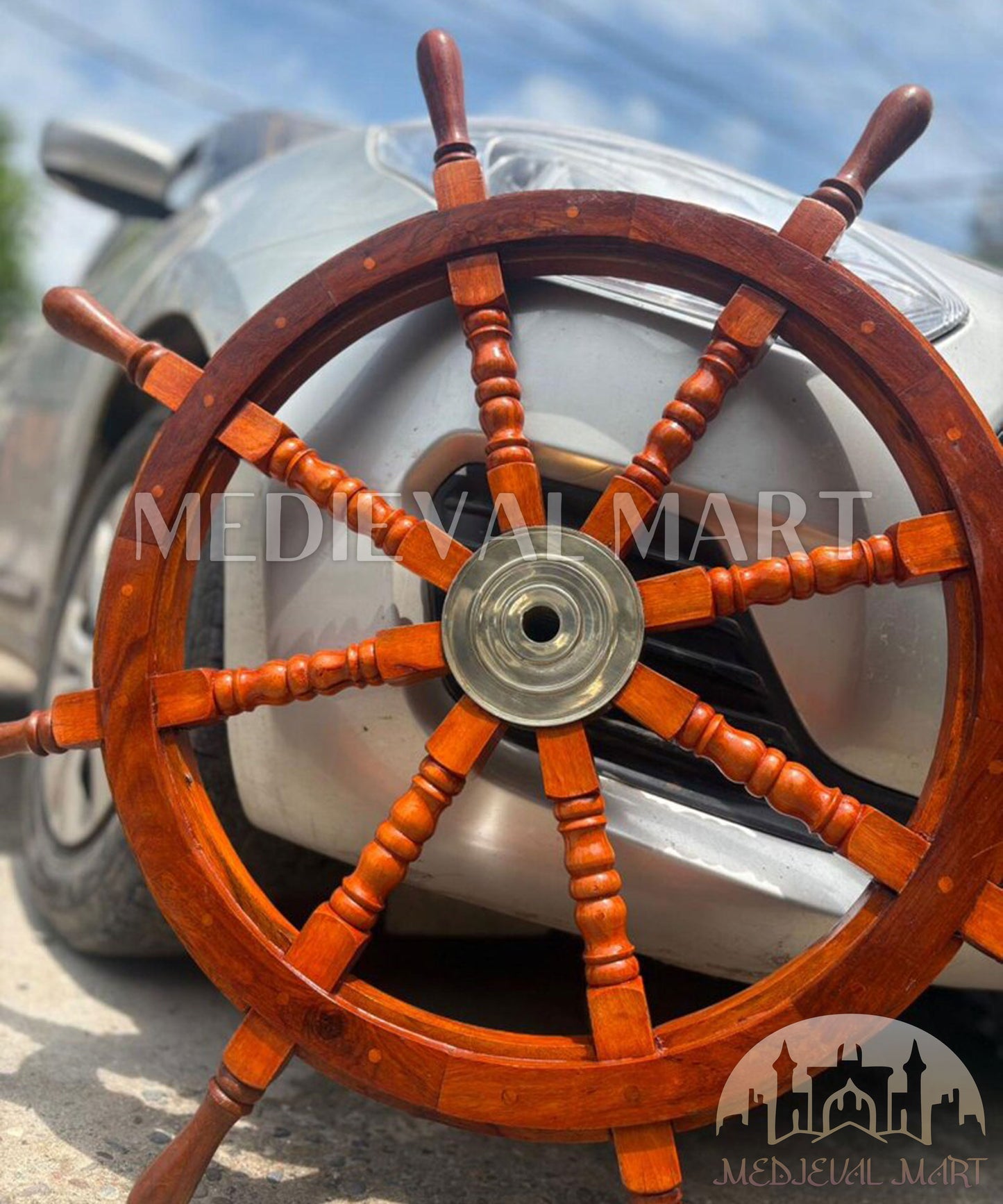 MEDIEVALMART Nautical Wooden "Brown" Ship Wheel for Wall Decor
