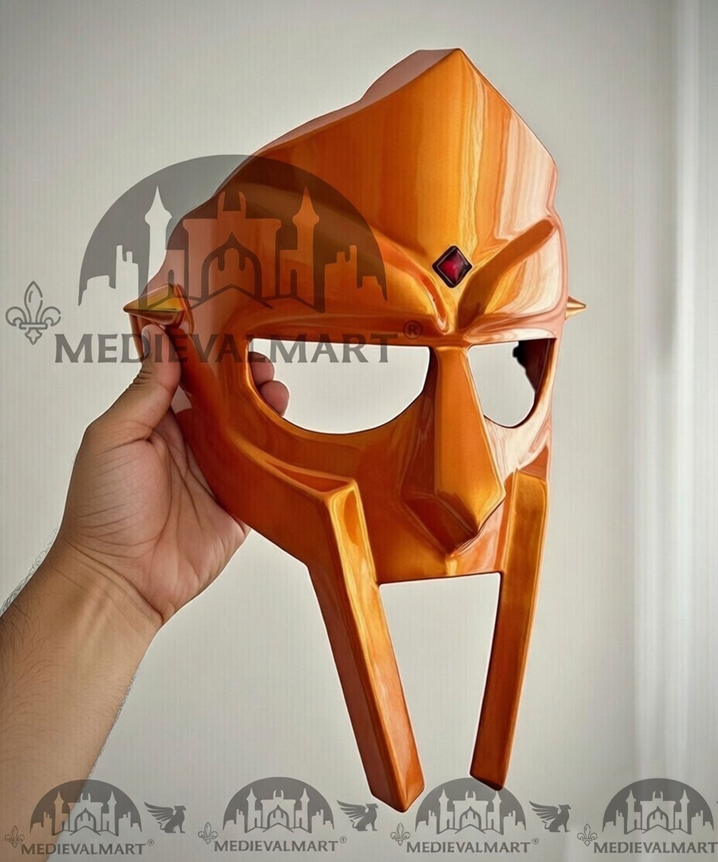 MEDIEVALMART PREMIUM MF DOOM Mask Mad Villain Orange Finish Steel Face Armor