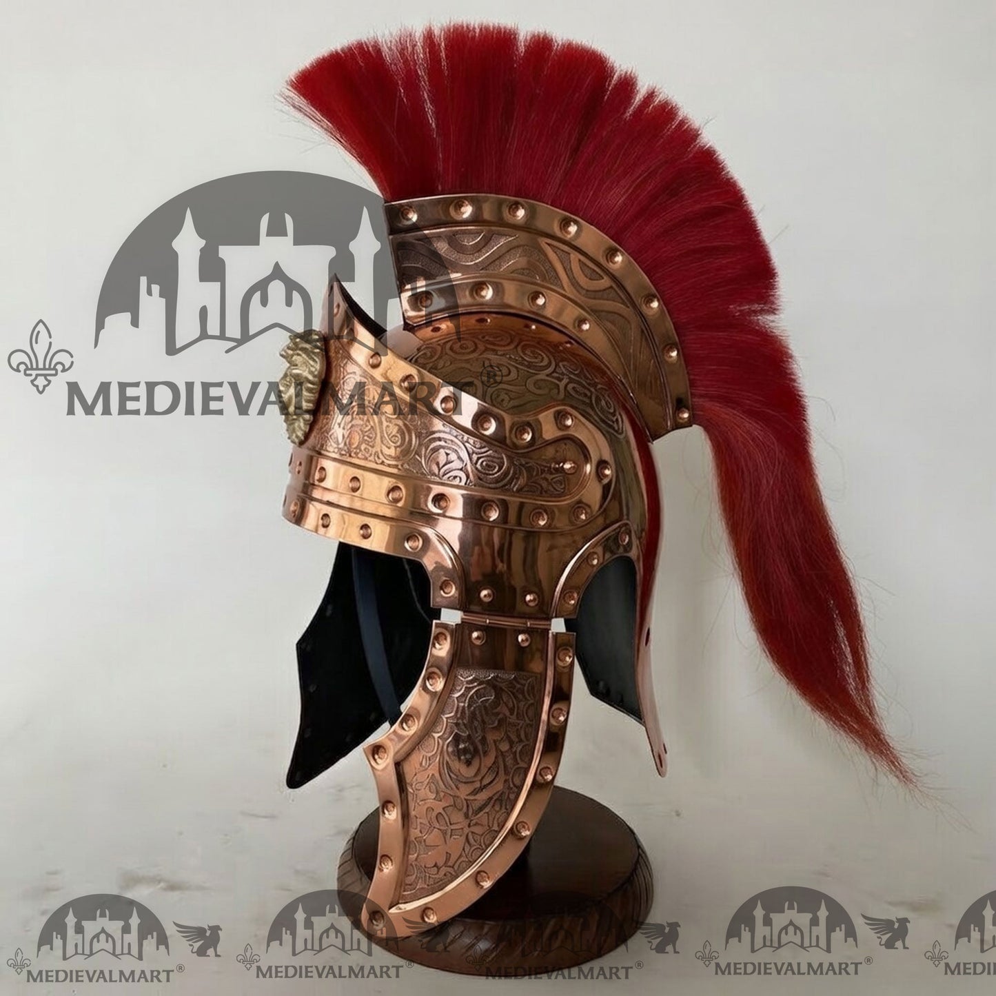 MEDIEVALMART Medieval Roman Centurion Copper Finish Helmet with Red Plume or Free Wooden Stand