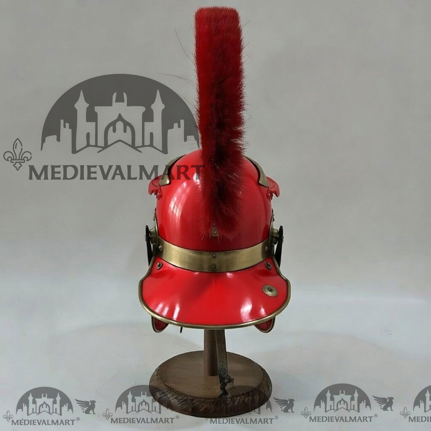 MEDIEVALMART Gallic Roman Centurion Red Finish Helmet Replica Red Plume with Free Stand