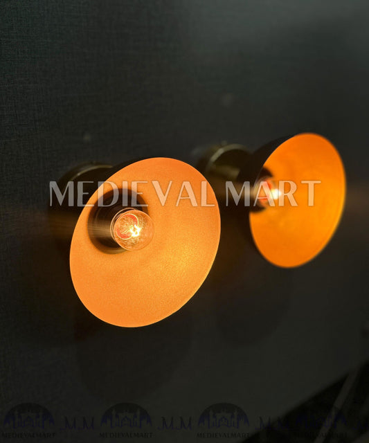 MEDIEVALMART Industrial Black and Gold Wall Sconce: Modern Dome Light Fixture