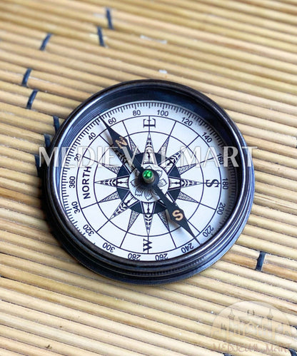 MEDIEVALMART Nautical Engrave Adventure Compass Black Finish W/H Gen-1 Wooden Case | Gift For Him