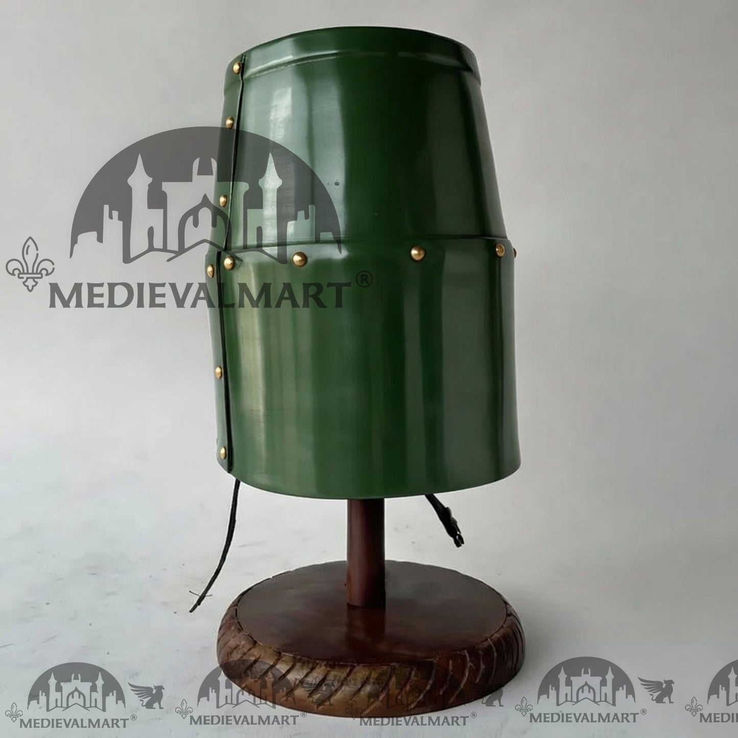 MEDIEVALMART Special Templar Crusader Knight Jade Green Finish Helmet W/H Free Stand