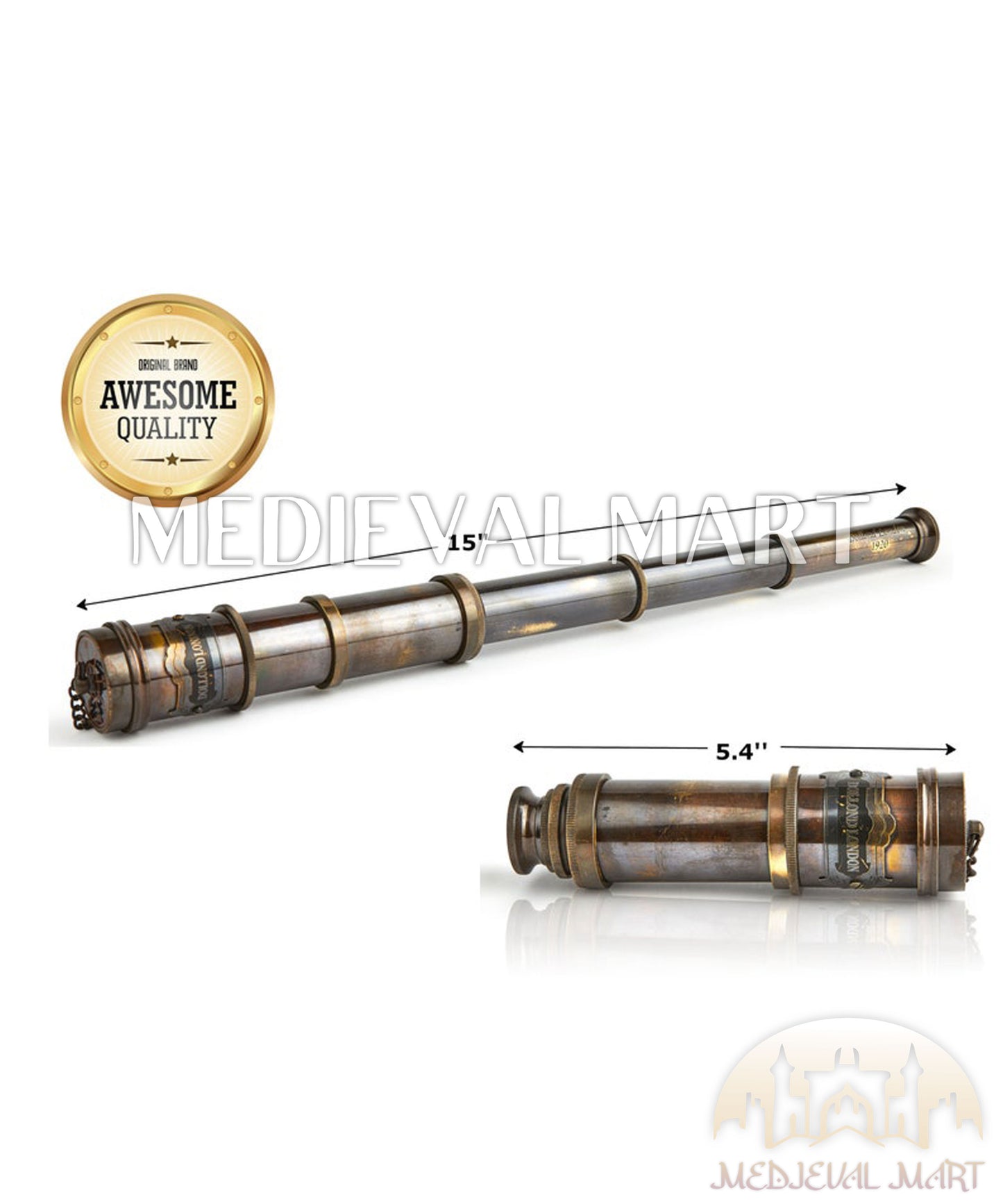 MEDIEVALMART Handcrafted Brass Nautical Telescope: Vintage Spyglass Replica with Leather Case