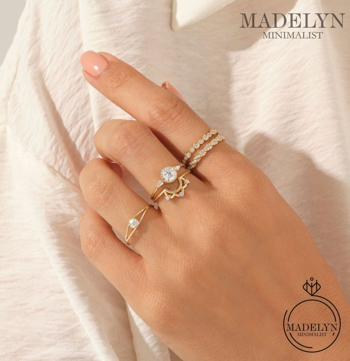 MADELYN MINIMALIST 14k Solid Gold Dainty Split Shank Solitaire Engagement Ring for Women | Gift For Mom