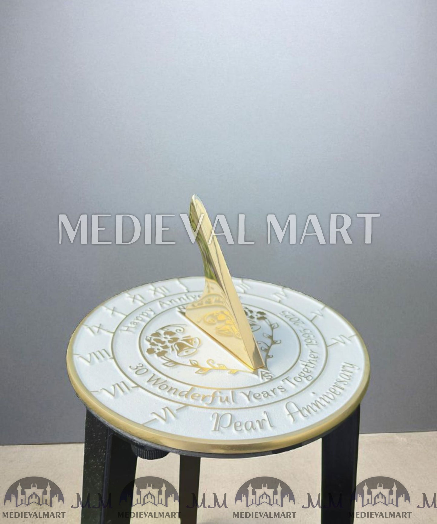 MEDIEVALMART 30th "Wonderful Years" Pearl Anniversary Sundial Clock Best Gift For Parents Anniversary Day