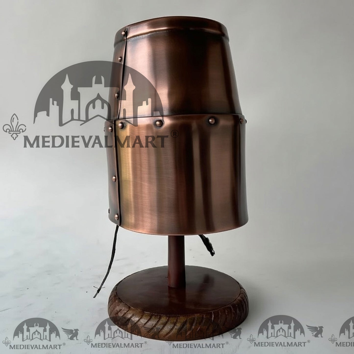 MEDIEVALMART Special Templar Crusader Knight Full Antique Copper Finish Helmet W/H Free Stand