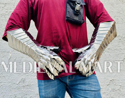 MEDIEVALMART LOTR Witcher Sauron-Inspired Silver Gauntlet - Cosplay Gloves Armor