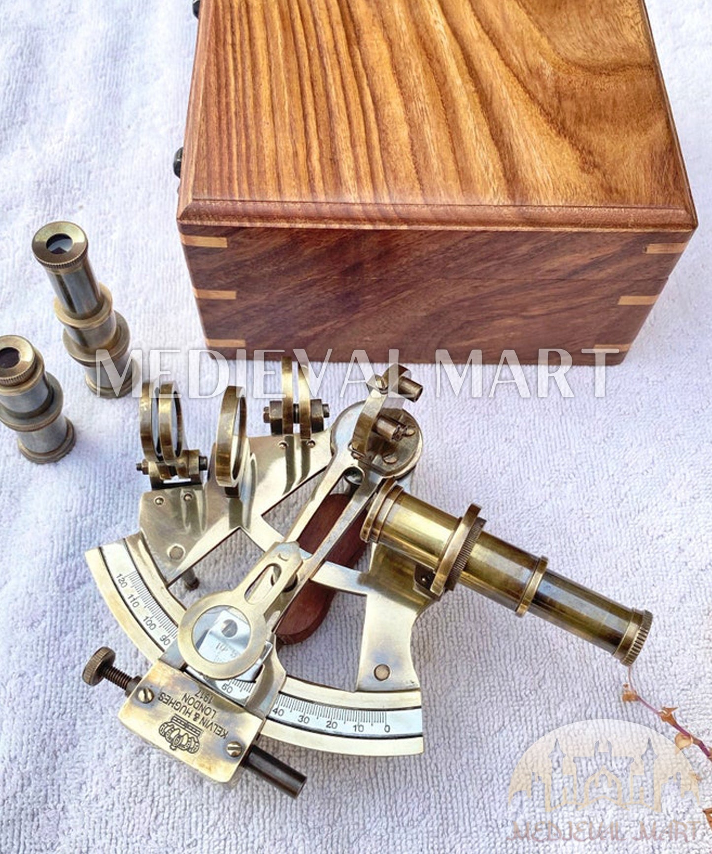 MEDIEVALMART Nautical Vintage Antique Brass Nautical Sextant W/H Wooden Box | Maritime Navigation Instrument, Christmas Gifts