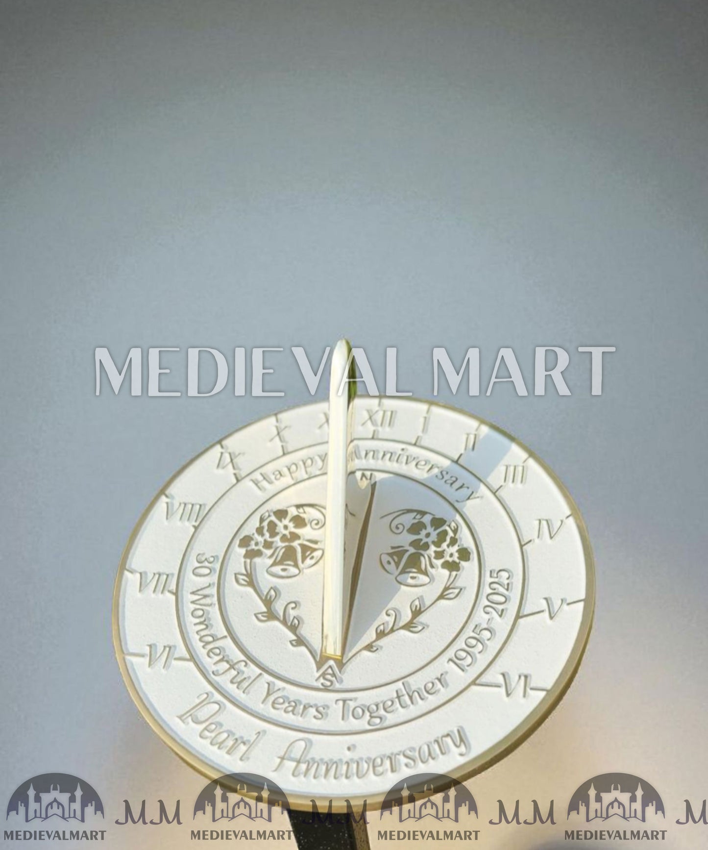 MEDIEVALMART 30th "Wonderful Years" Pearl Anniversary Sundial Clock Best Gift For Anniversary Day