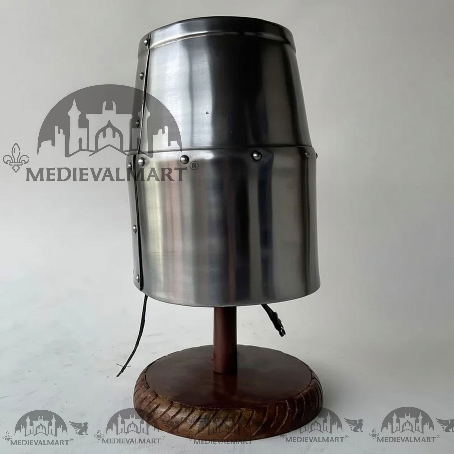 MEDIEVALMART Special Templar Crusader Knight Silver Finish Helmet W/H Free Stand