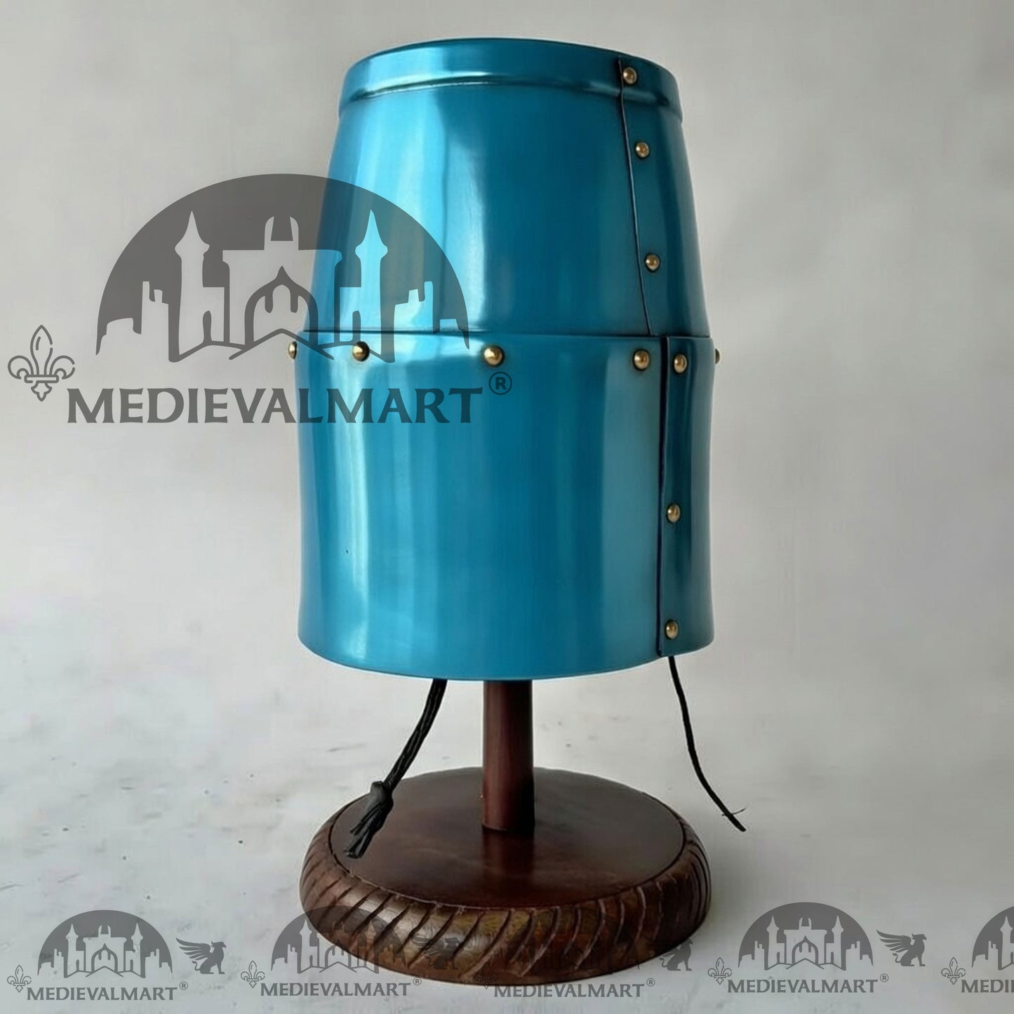 MEDIEVALMART Special Templar Crusader Knight Aqua Blue Finish Helmet W/H Free Stand