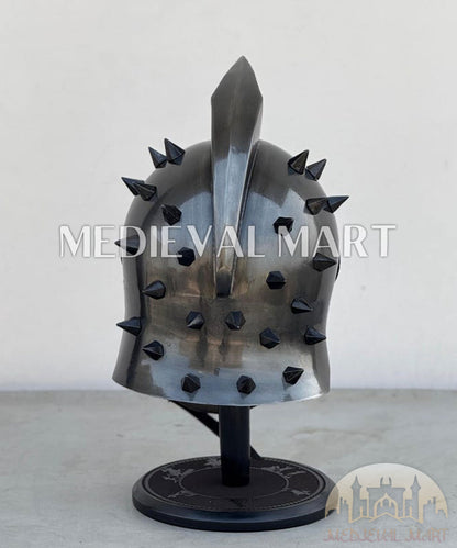 MEDIEVALMART "Gladiator" Antique Black Knight Roman Soldier Helmet W/H Free Stand | Gladiator Props