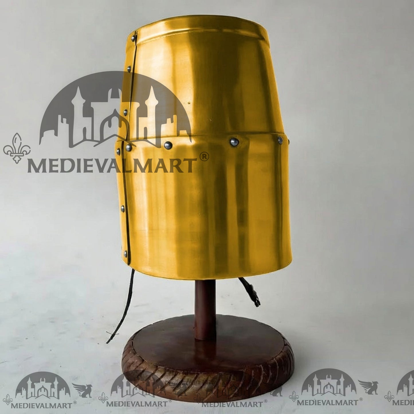 MEDIEVALMART Special Templar Crusader Knight Yellow Finish Helmet W/H Free Stand