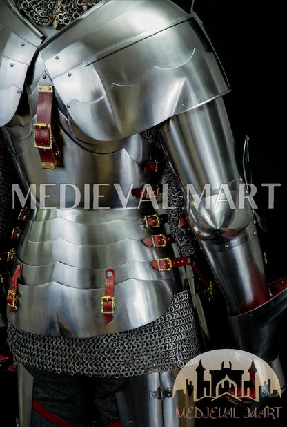 MEDIEVALMART 14th-Cen European English Hardend Steel Plate Armor Buff Polish W/H Houndskull Closed Bascinet