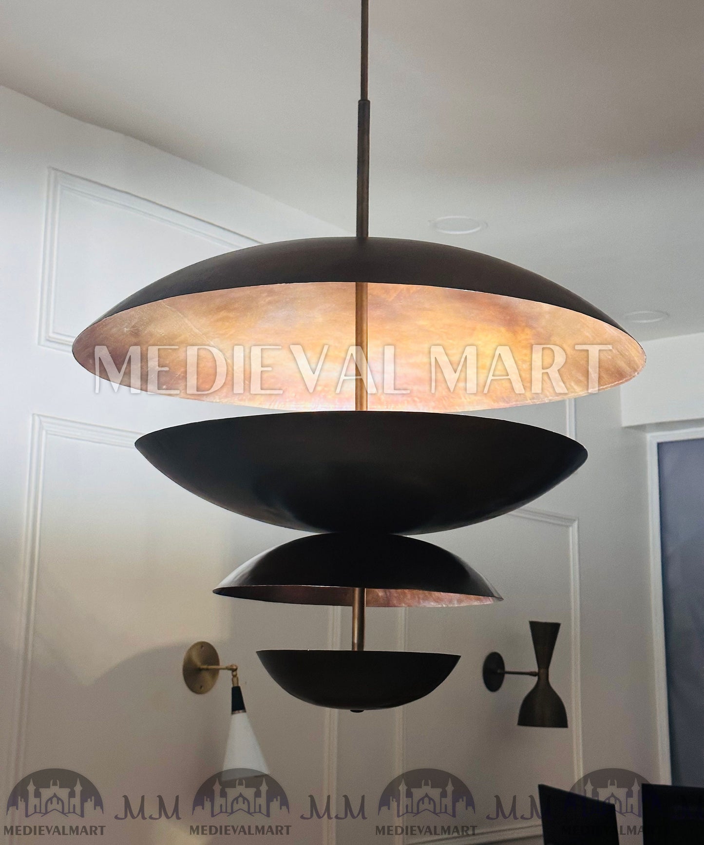 MEDIEVALMART Handcrafted Raw Brass Chandelier: Mid Century Modern Ceiling Light