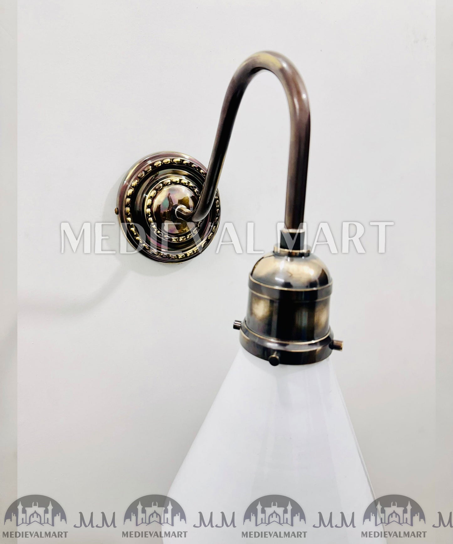 MEDIEVALMART Mid Century Modern Brass Diabolo Wall Lamp - White Glass Sconce