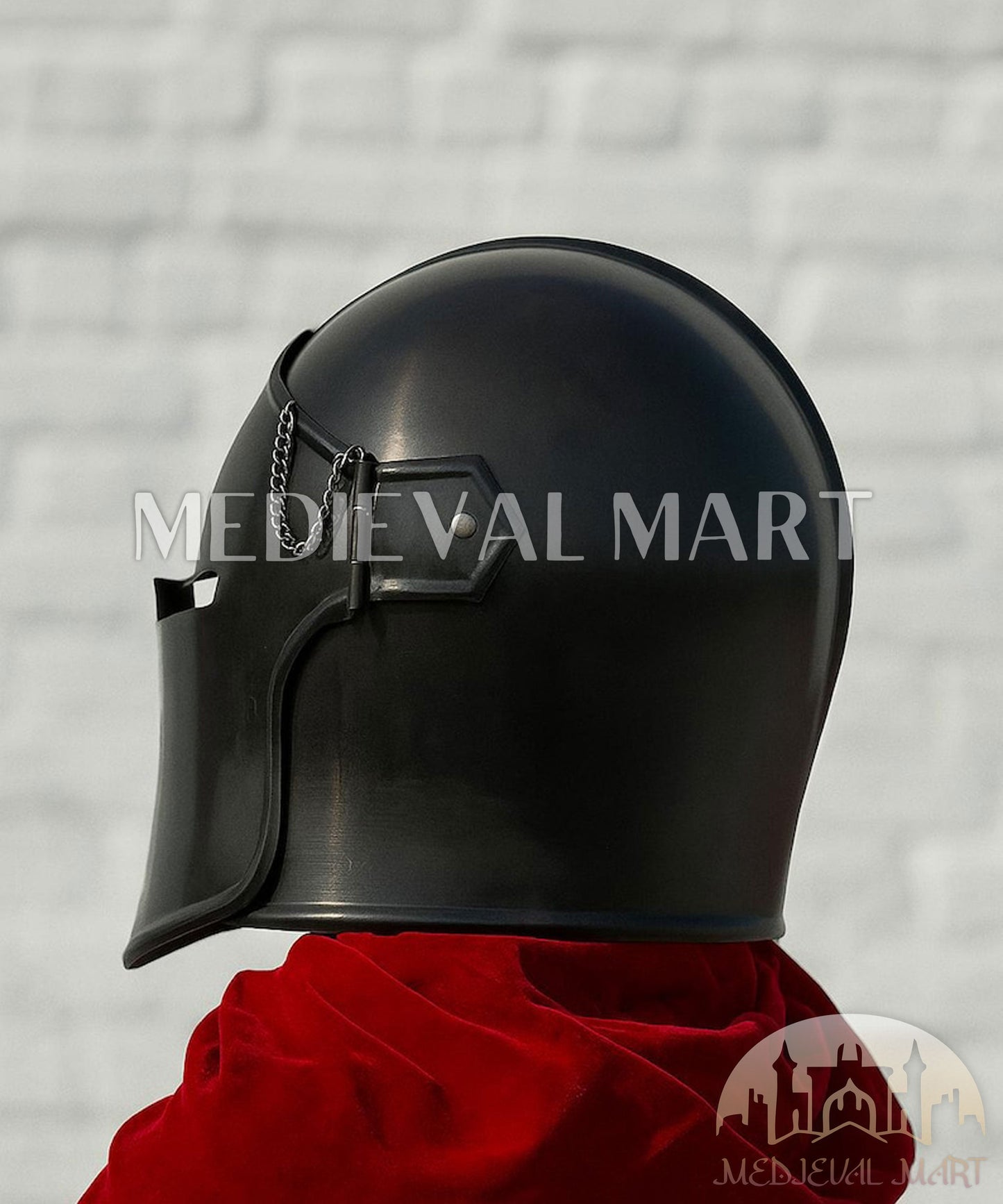 MEDIEVALMART Medieval Knight Armor 18g Mild Steel Black Barbuta Helmet for LARP or Cosplay - Gift For Dad