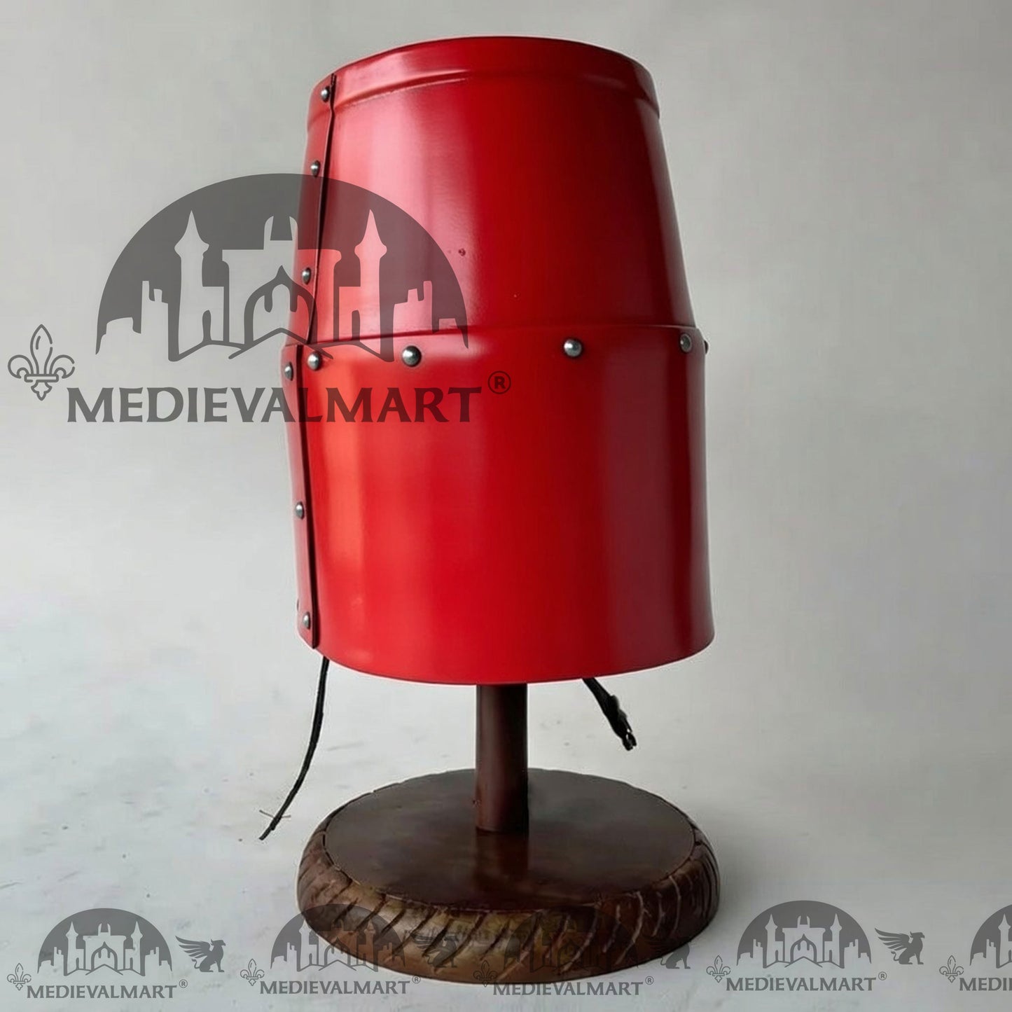 MEDIEVALMART Special Templar Crusader Knight Red Finish Helmet W/H Free Stand