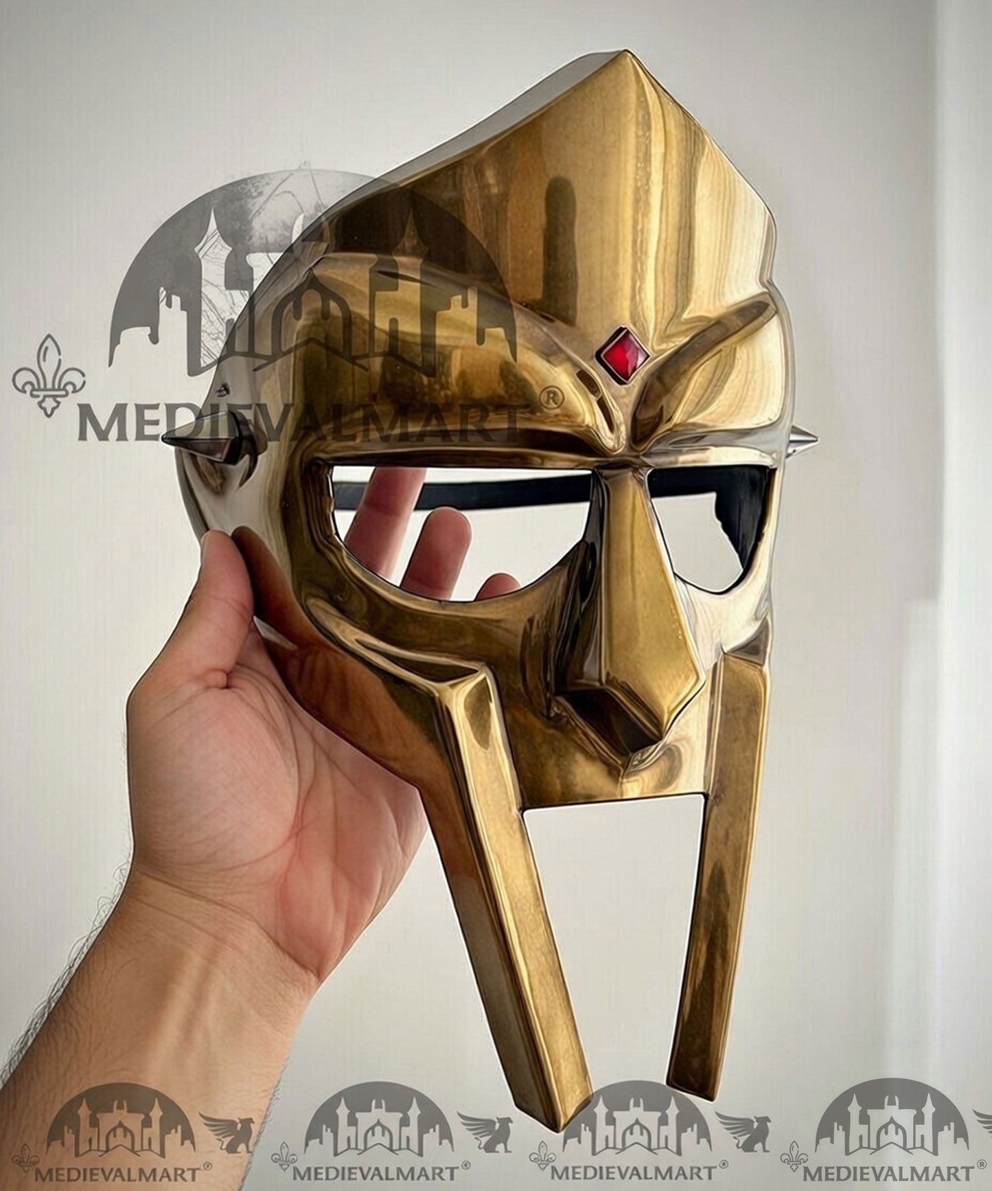 MEDIEVALMART PREMIUM MF DOOM Mask Mad Villain Antique Gold Finish Steel Face Armor
