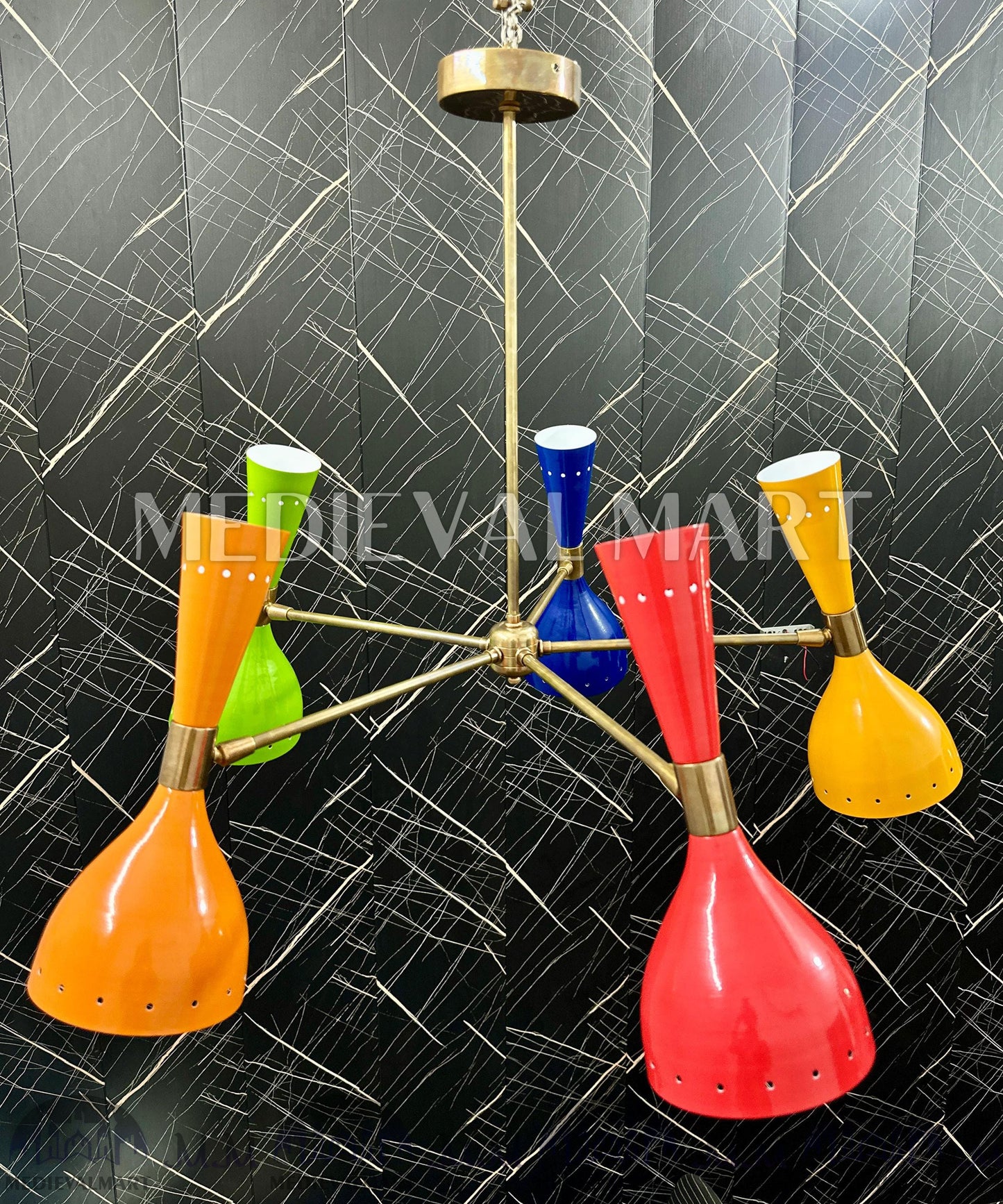 MEDIEVALMART Mid Century Modern Sputnik Chandelier: Adjustable 6-Arm Brass Pendant Light