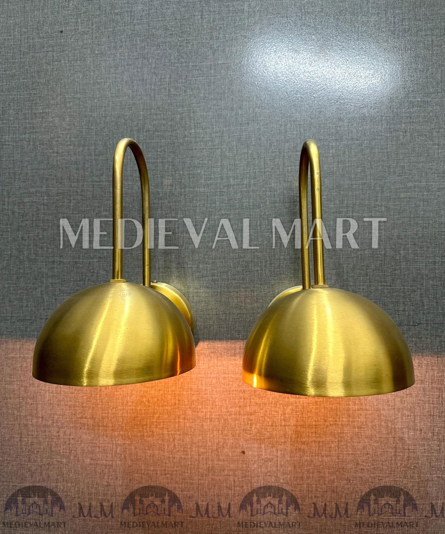 MEDIEVALMART Brass Diabolo Wall Sconce Pair Mid-Century Modern Plug-In Light