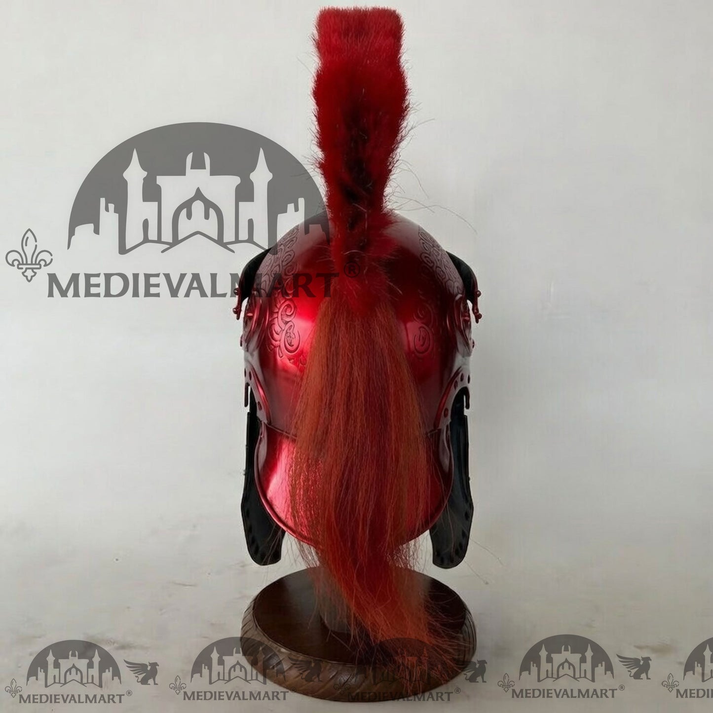 MEDIEVALMART Medieval Roman Centurion Red Finish Helmet with Red Plume or Free Wooden Stand