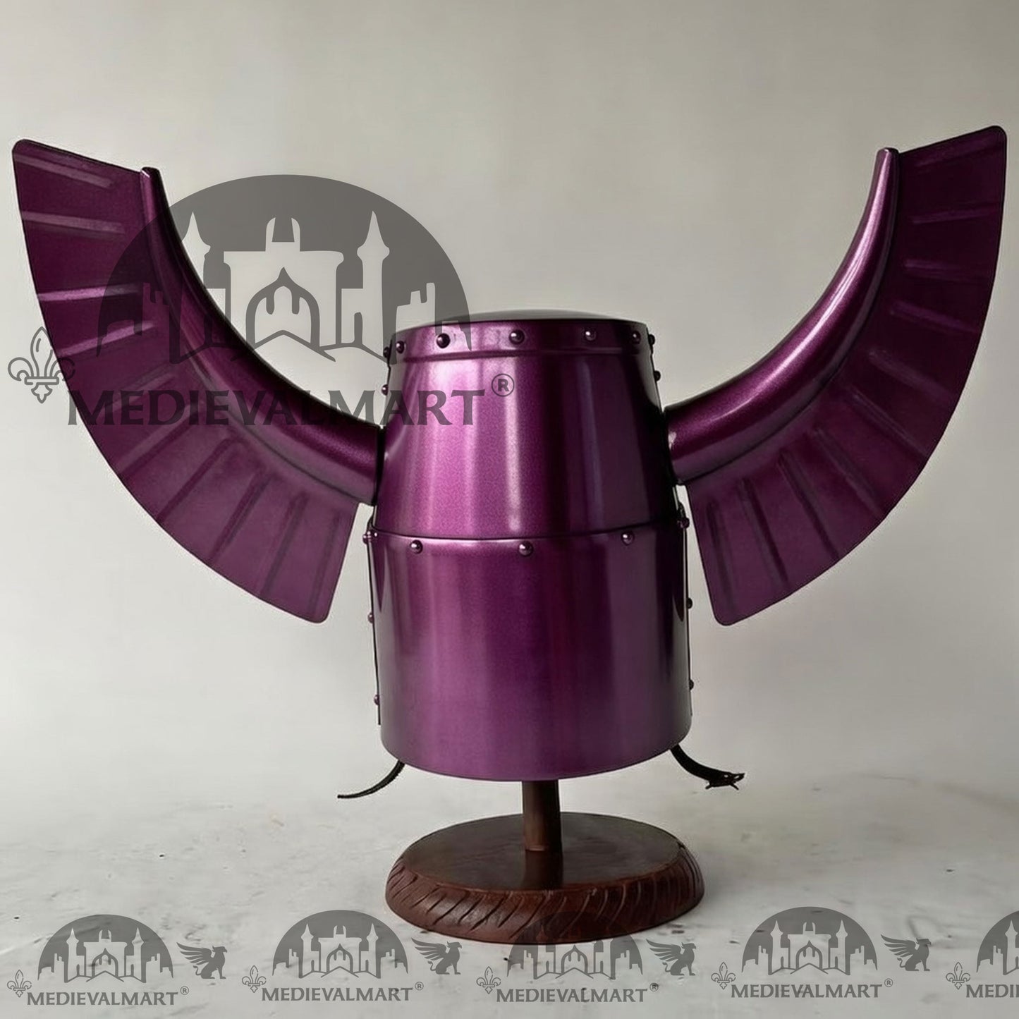 MEDIEVALMART Medieval Templar Warrior Teutonic Purple Finish Wing Helmet with Free Stand