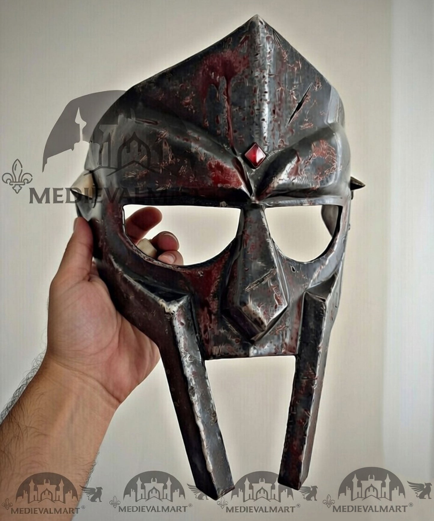 MEDIEVALMART PREMIUM MF DOOM Mask Mad Villain Battle Damage Black Finish Steel Face Armor