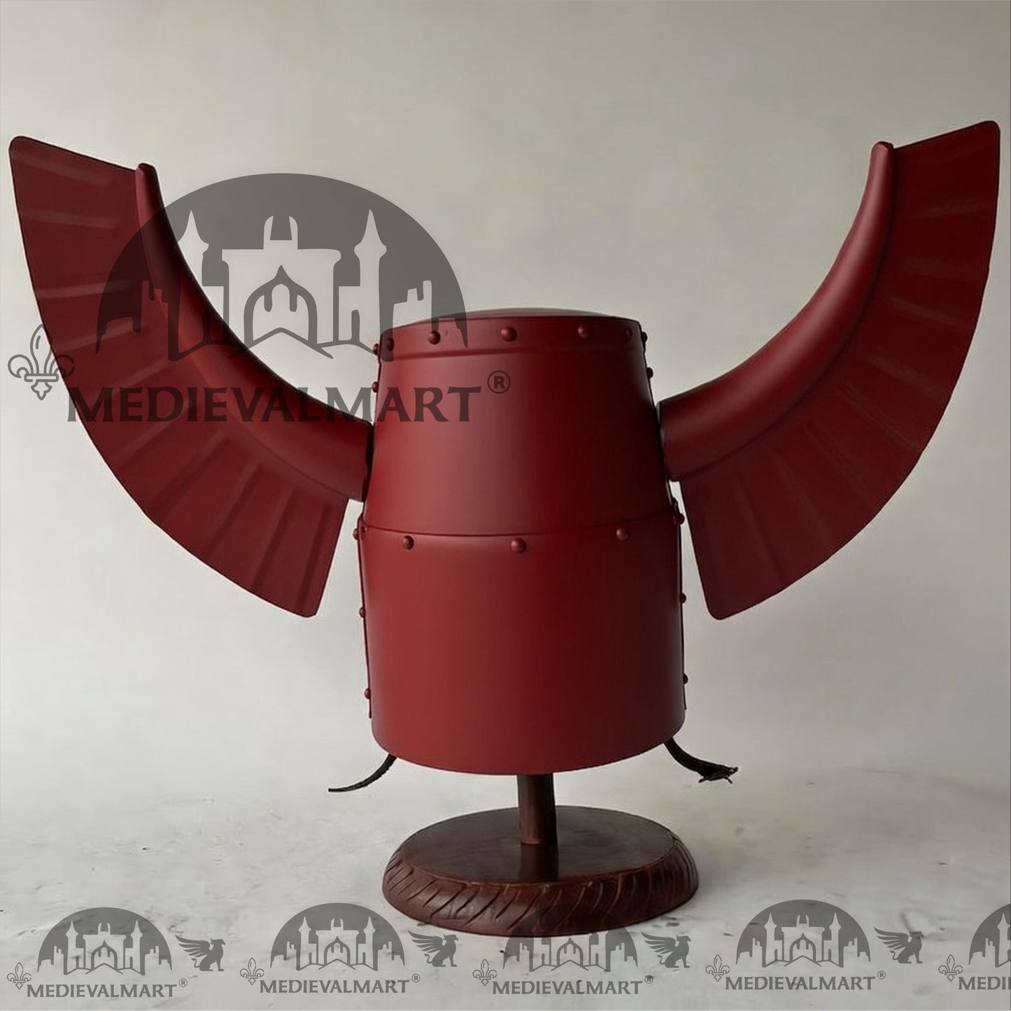 MEDIEVALMART Medieval Templar Warrior Teutonic Antique Red Finish Wing Helmet with Free Stand