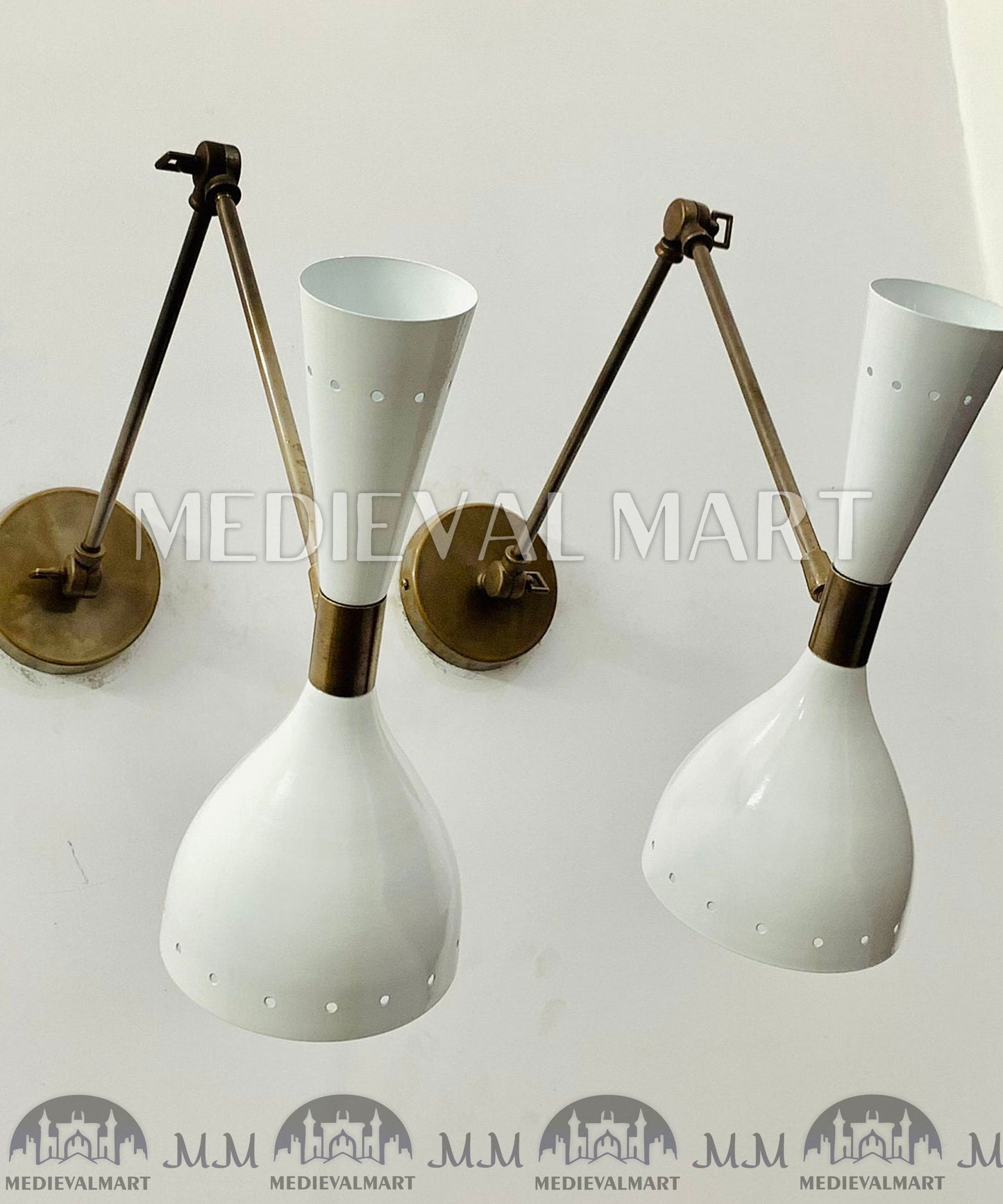 MEDIEVALMART Mid Century Italian Stilnovo Brass Wall Sconce Pair Lighting