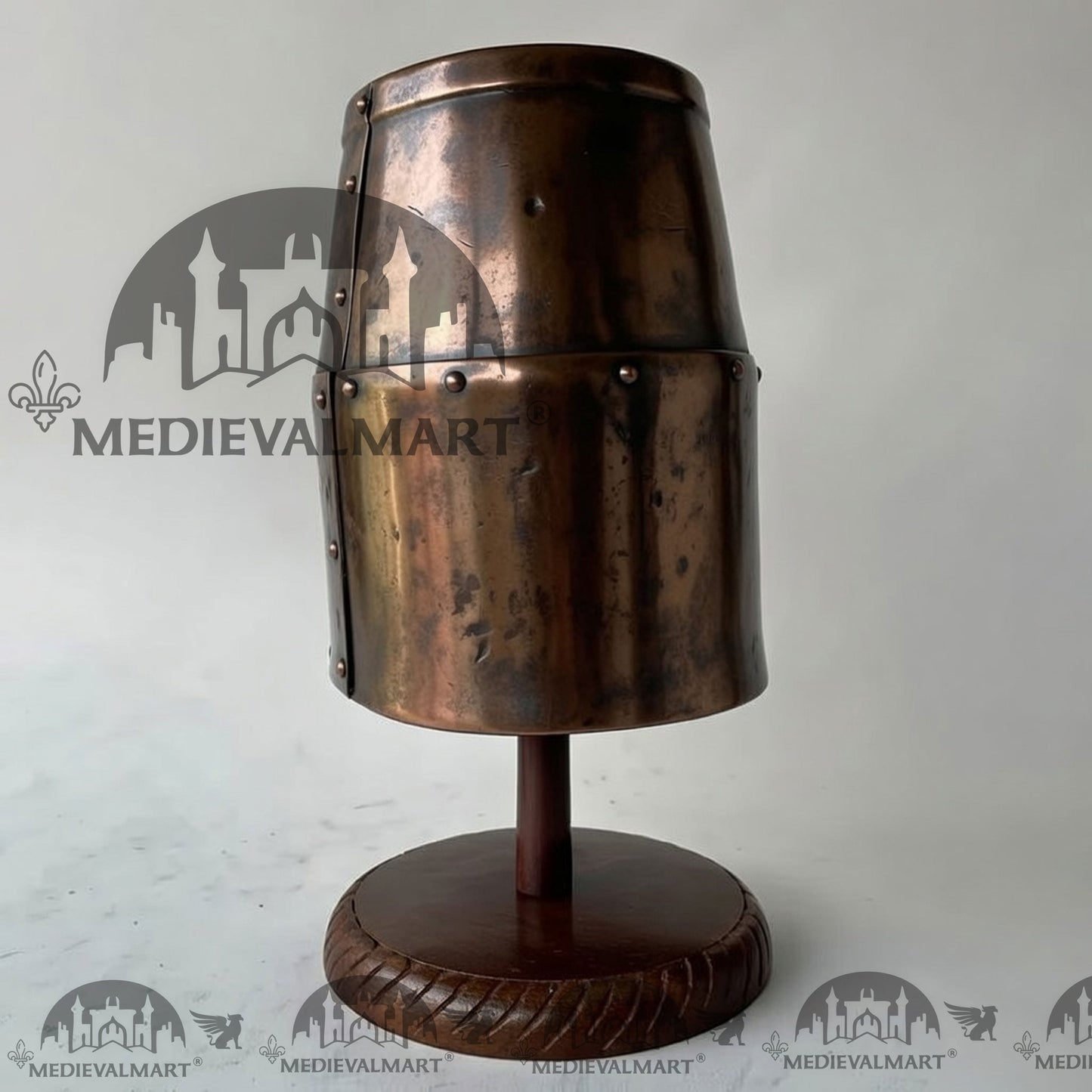 MEDIEVALMART Special Templar Crusader Knight Battle Damage Copper Finish Helmet W/H Free Stand