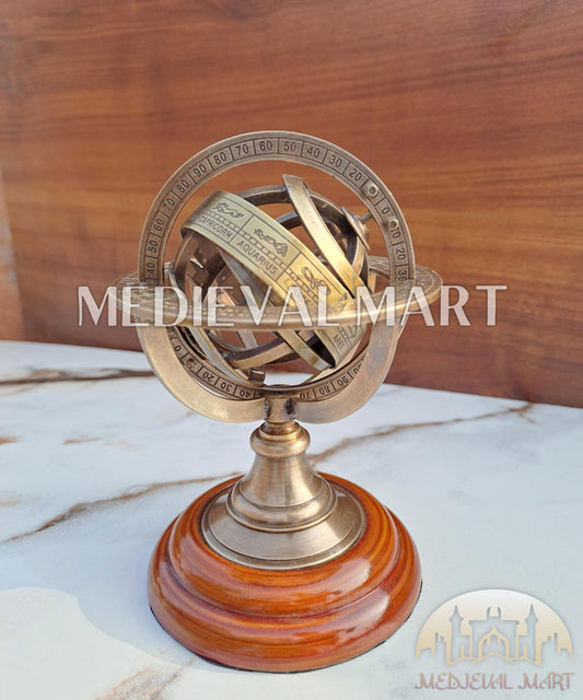 MEDIEVALMART Handmade Brass Armillary Sphere Globe: Vintage Nautical Decor (6 Inch) Gift for Dad