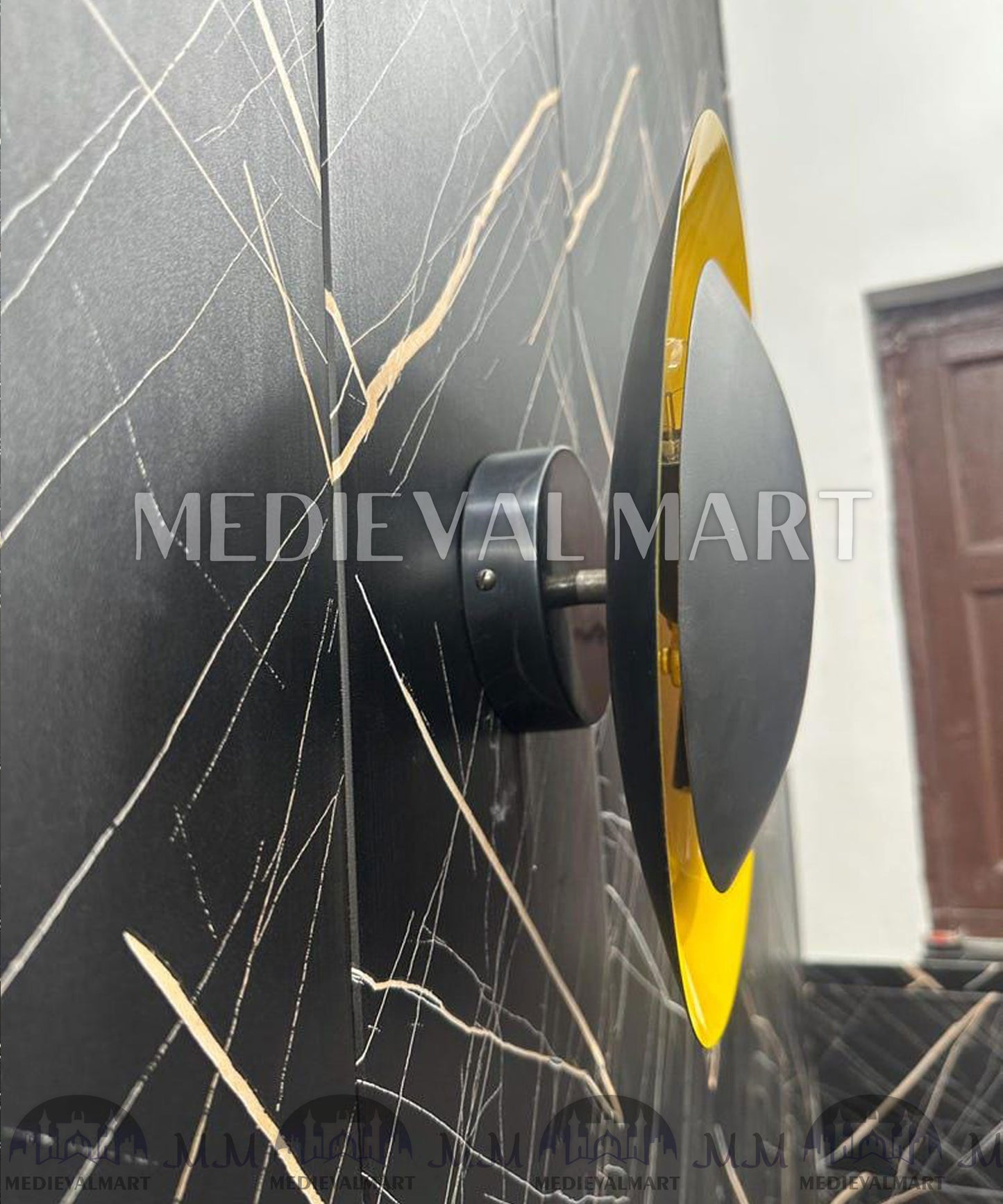 MEDIEVALMART Modern Brass Round Wall Lamp: Handcrafted Sconce Lighting