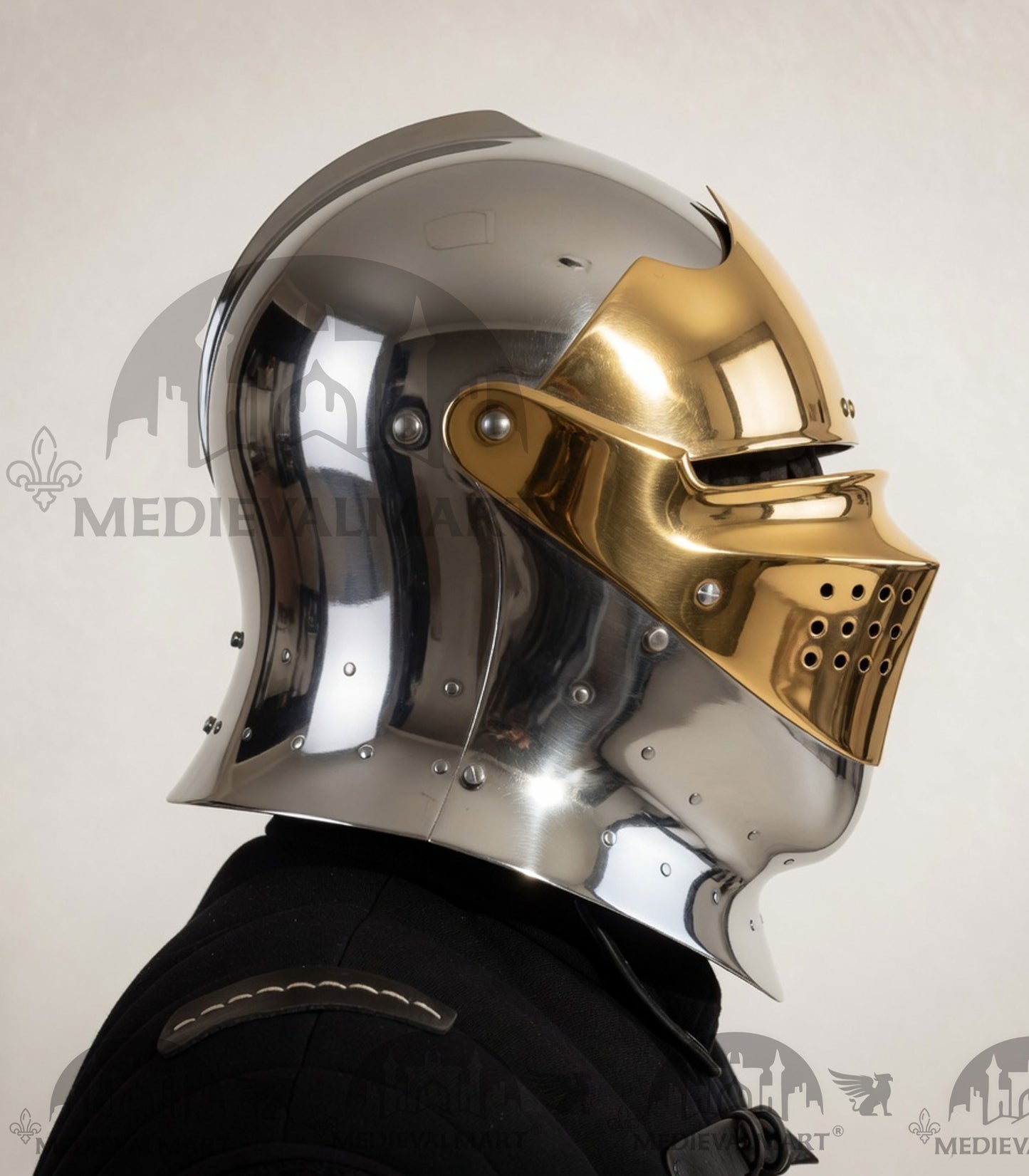 MEDIEVALMART Medieval European knight Closed Griffon Helmet W/H Brass Face Mask