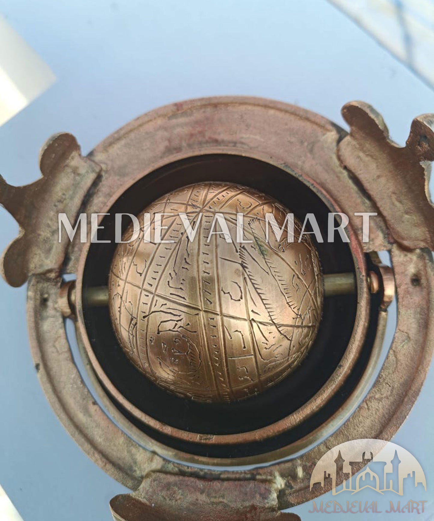 MEDIEVALMART Handmade Brass Celestial Globe Astrolabe | Arabic Zodiac Armillary Sphere | Tabletop Decor