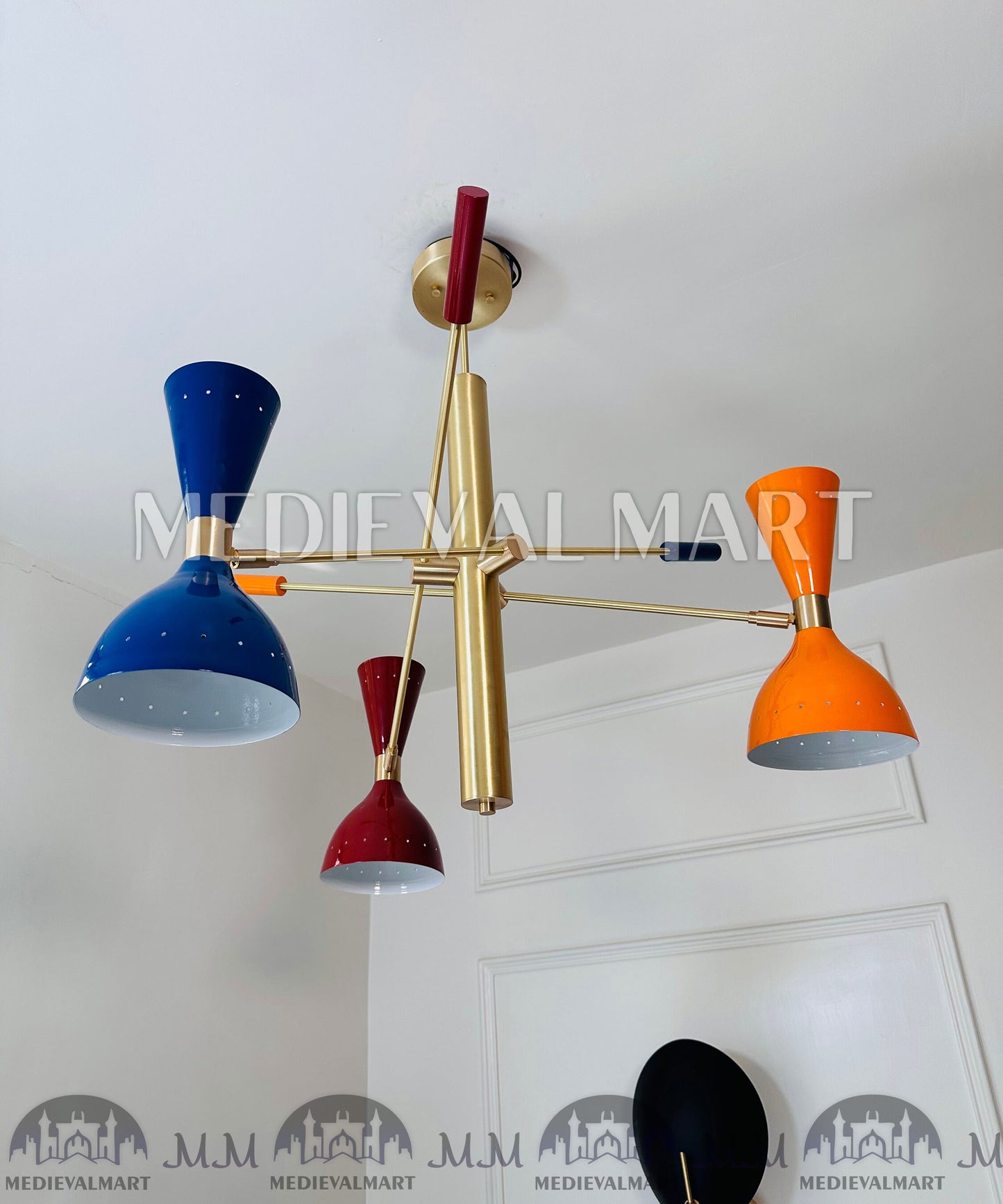 MEDIEVALMART Mid Century Brass Sputnik Italian Chandelier Modern 3 Arm Adjustable Brass Pendant Light Fixture