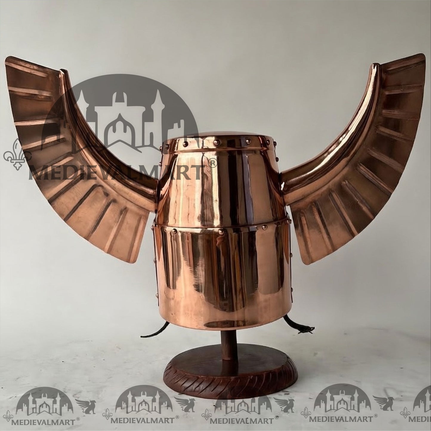 MEDIEVALMART Medieval Templar Warrior Teutonic Wing Helmet Copper Finish with Free Stand
