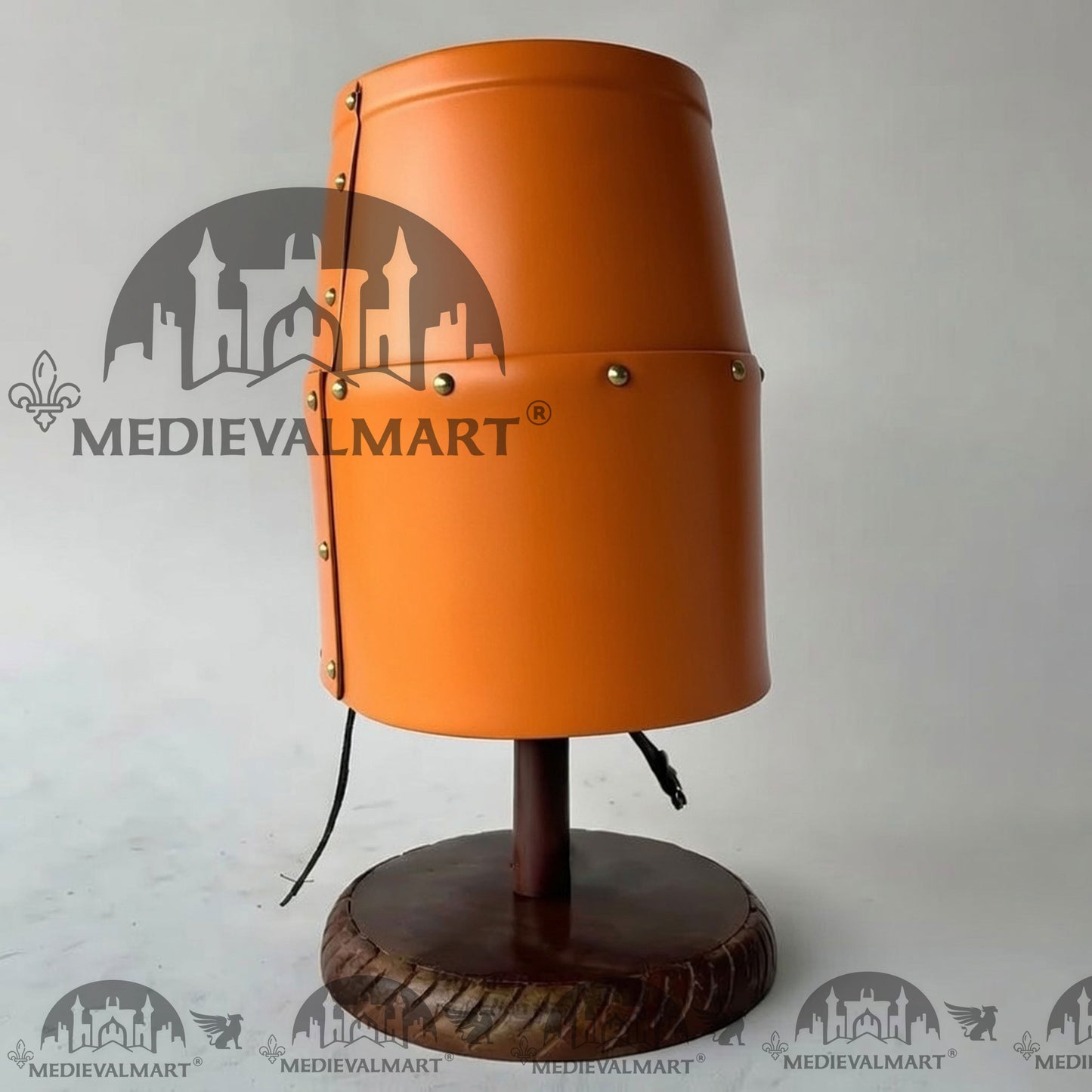 MEDIEVALMART Special Templar Crusader Knight Orange Finish Helmet W/H Free Stand
