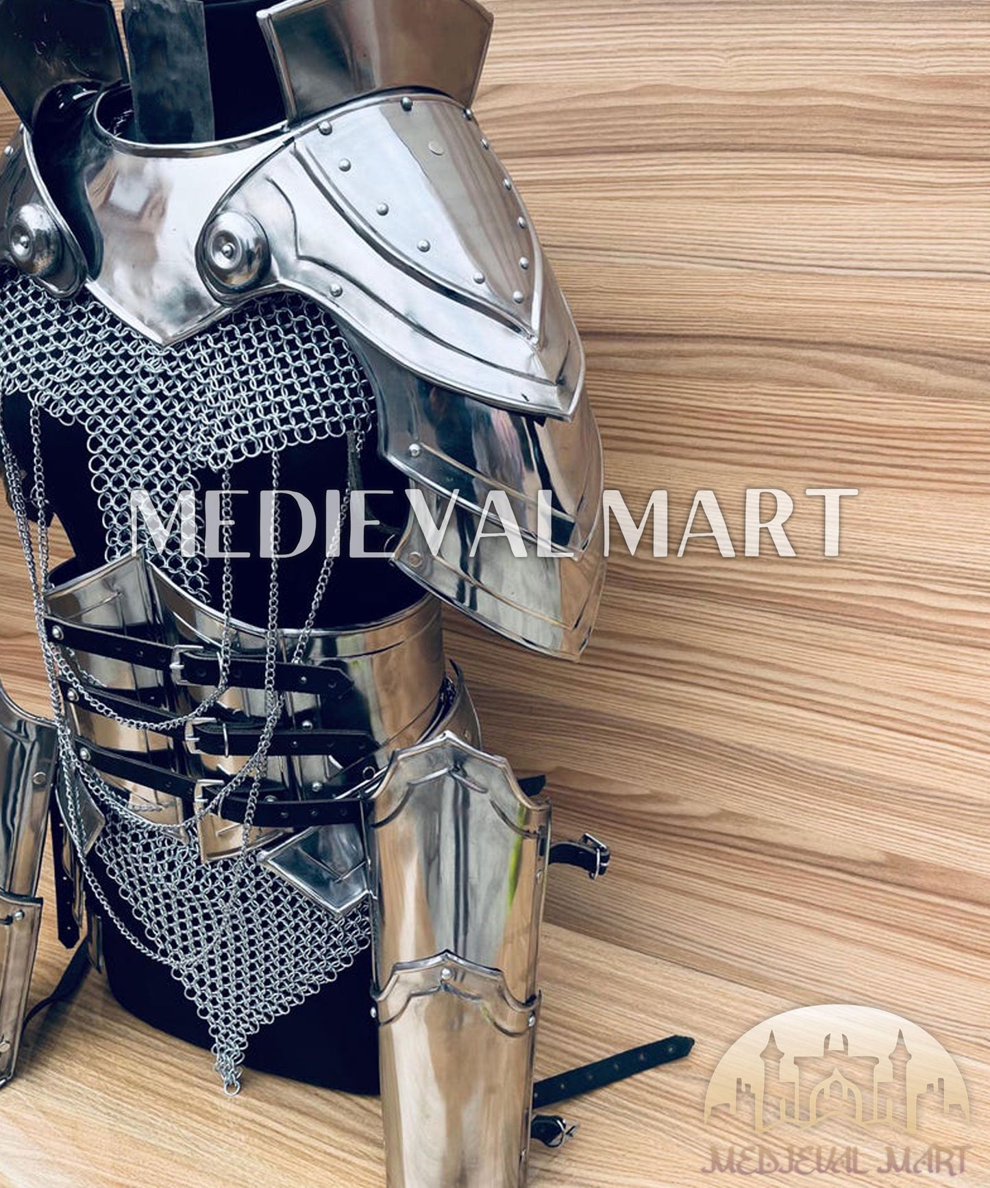 MEDIEVALMART (Isolara Dragonplate) Women’s Armor W/H  (MoonFire) Chainmail + Frost Belt + Arms Armor